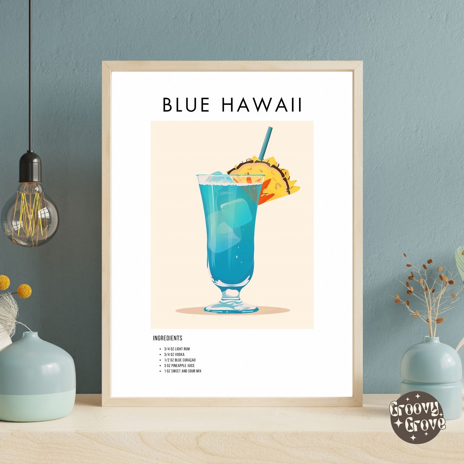 Blue Hawaii Retro Cocktail Poster - GroovyGrove