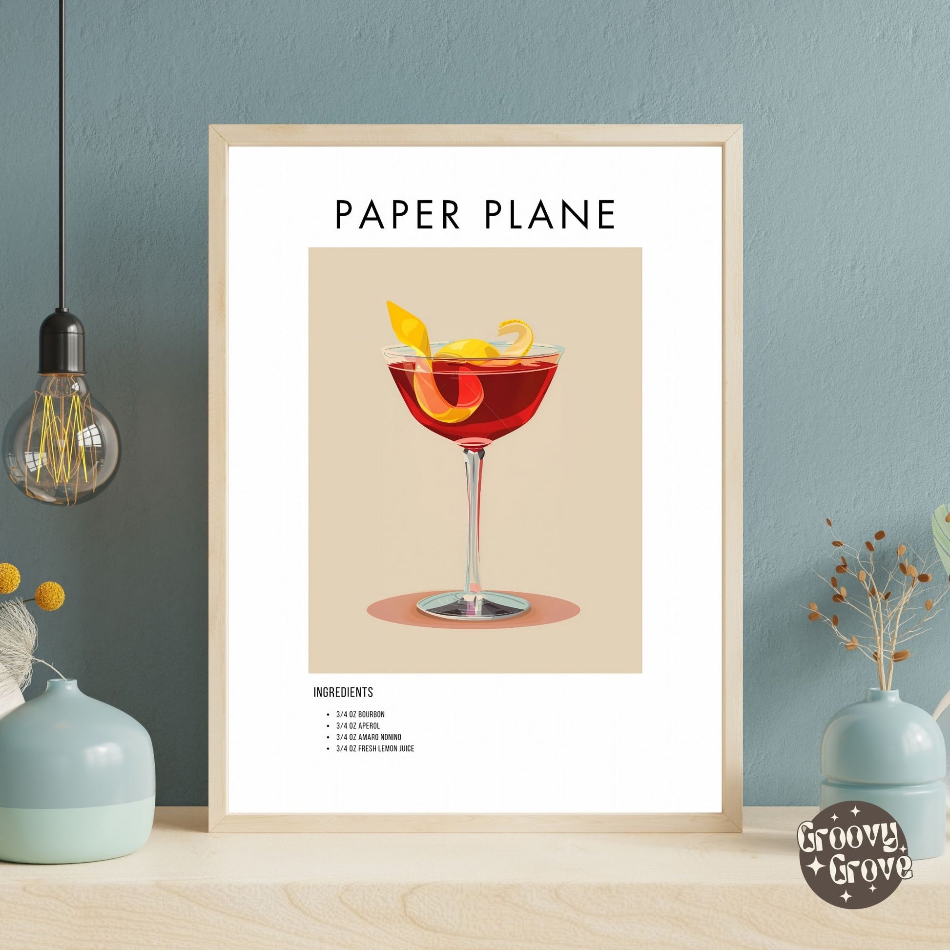 Paper Plane Retro Cocktail Poster - GroovyGrove