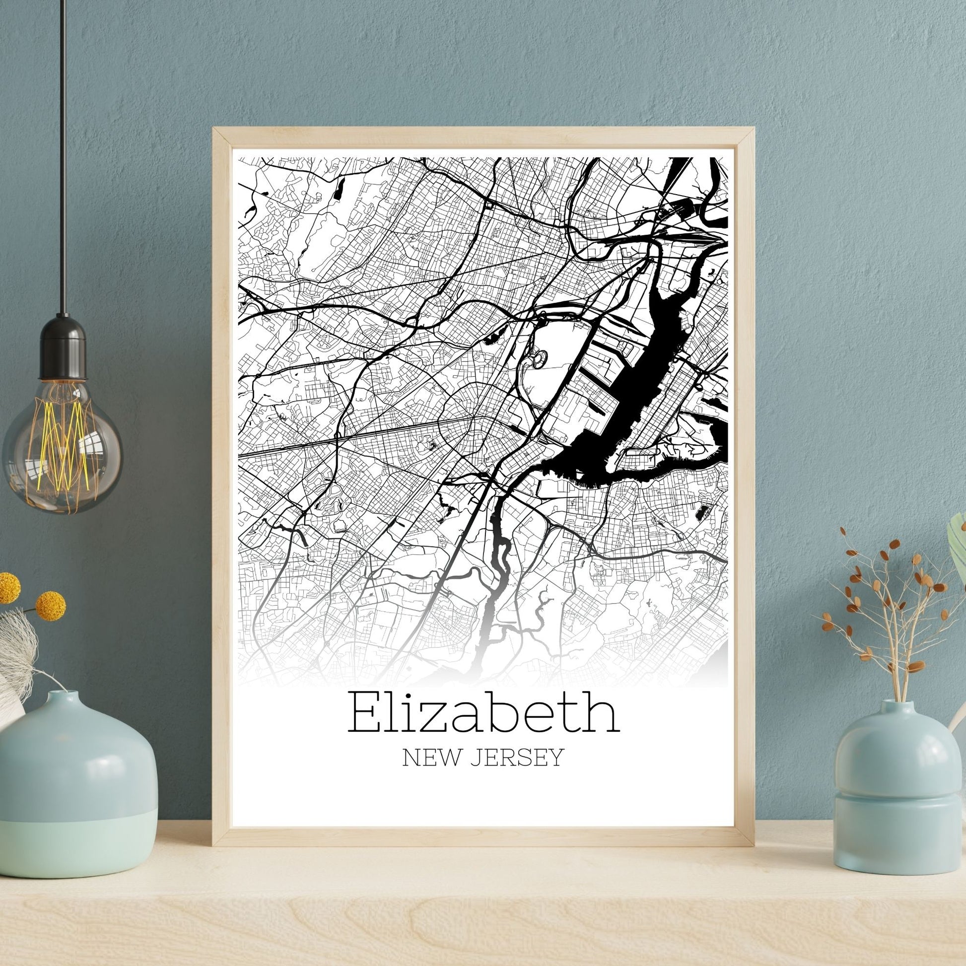 Elizabeth New Jersey City Map Poster - GroovyGrove