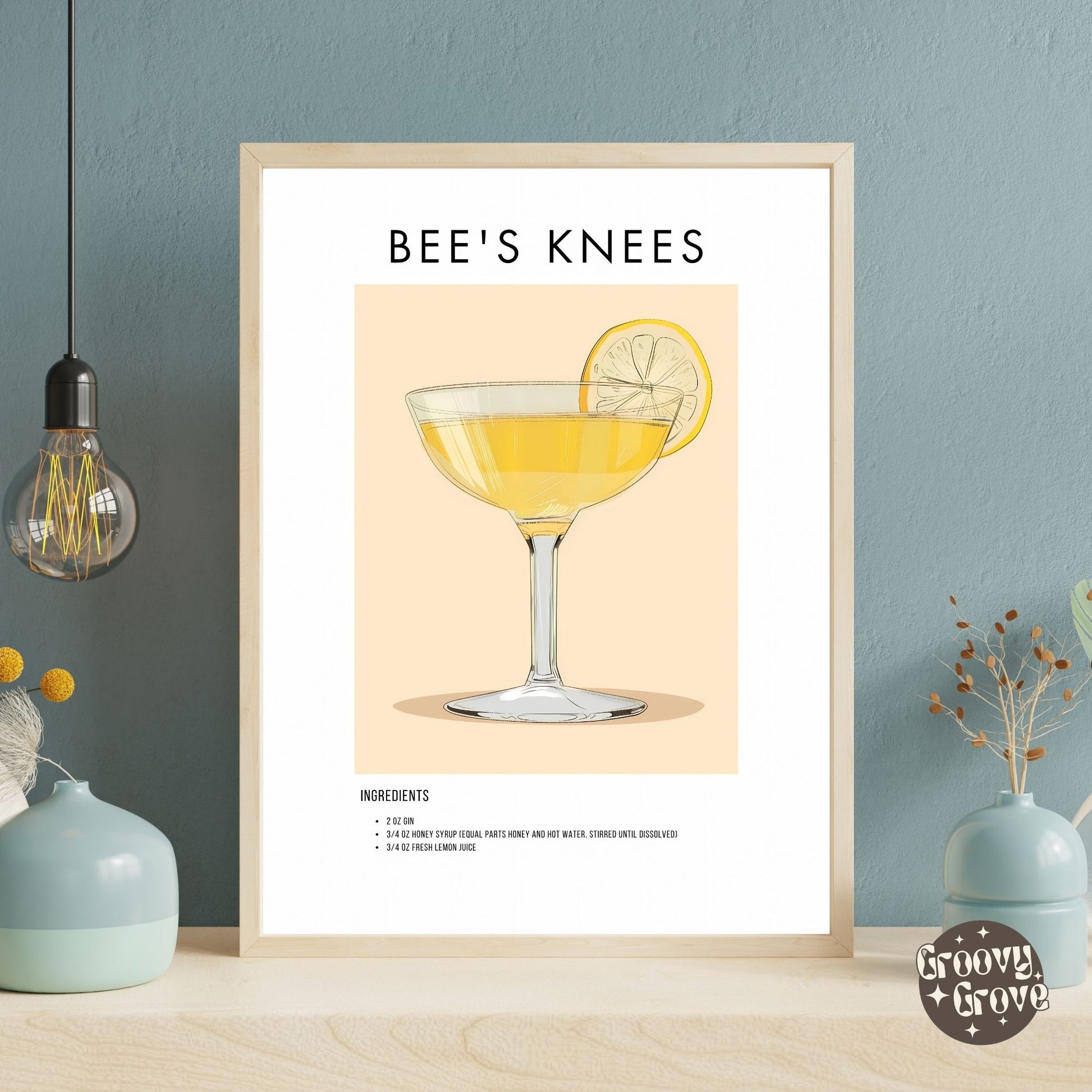 Bee's Knees Retro Cocktail Poster - GroovyGrove