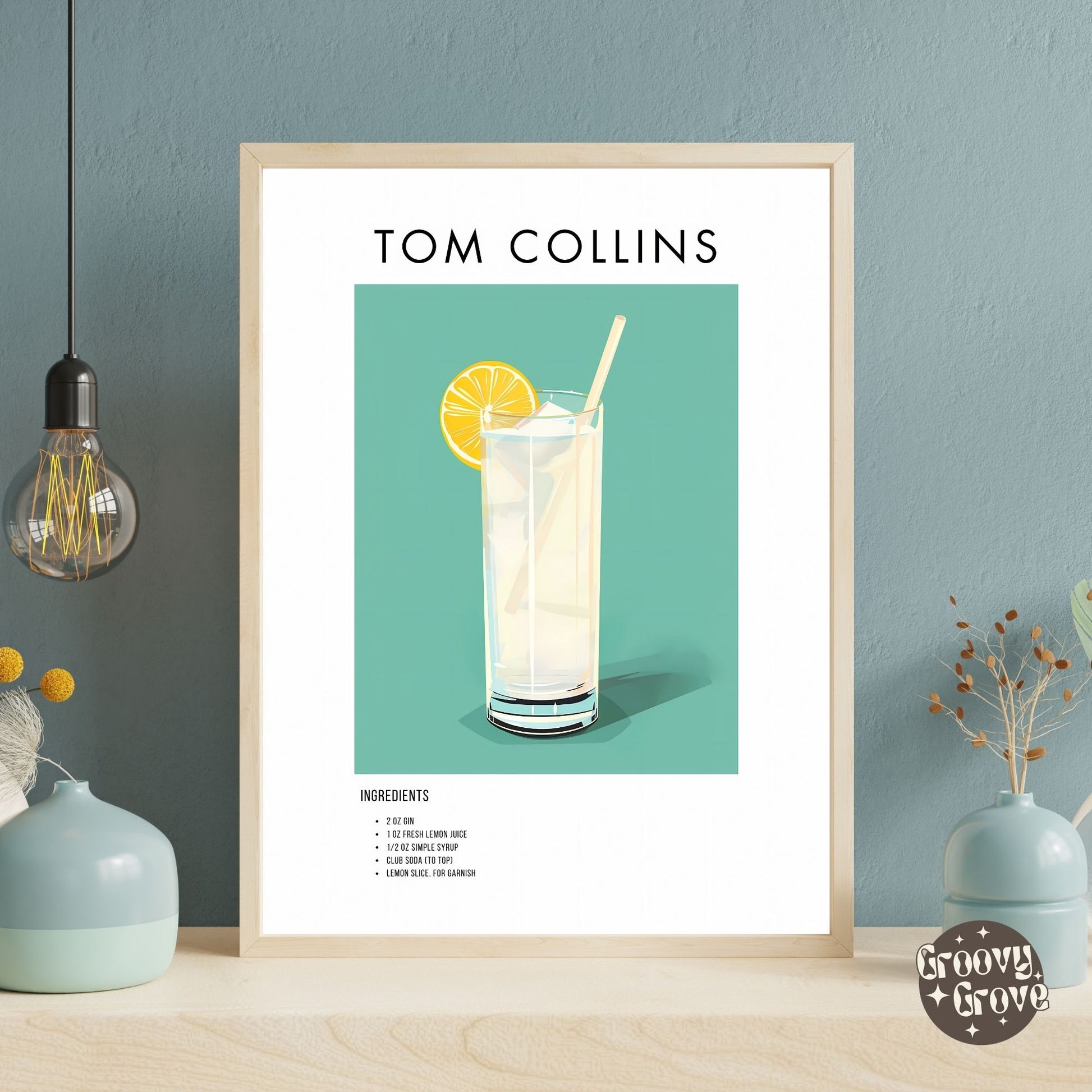 Tom Collins Retro Cocktail Poster - GroovyGrove