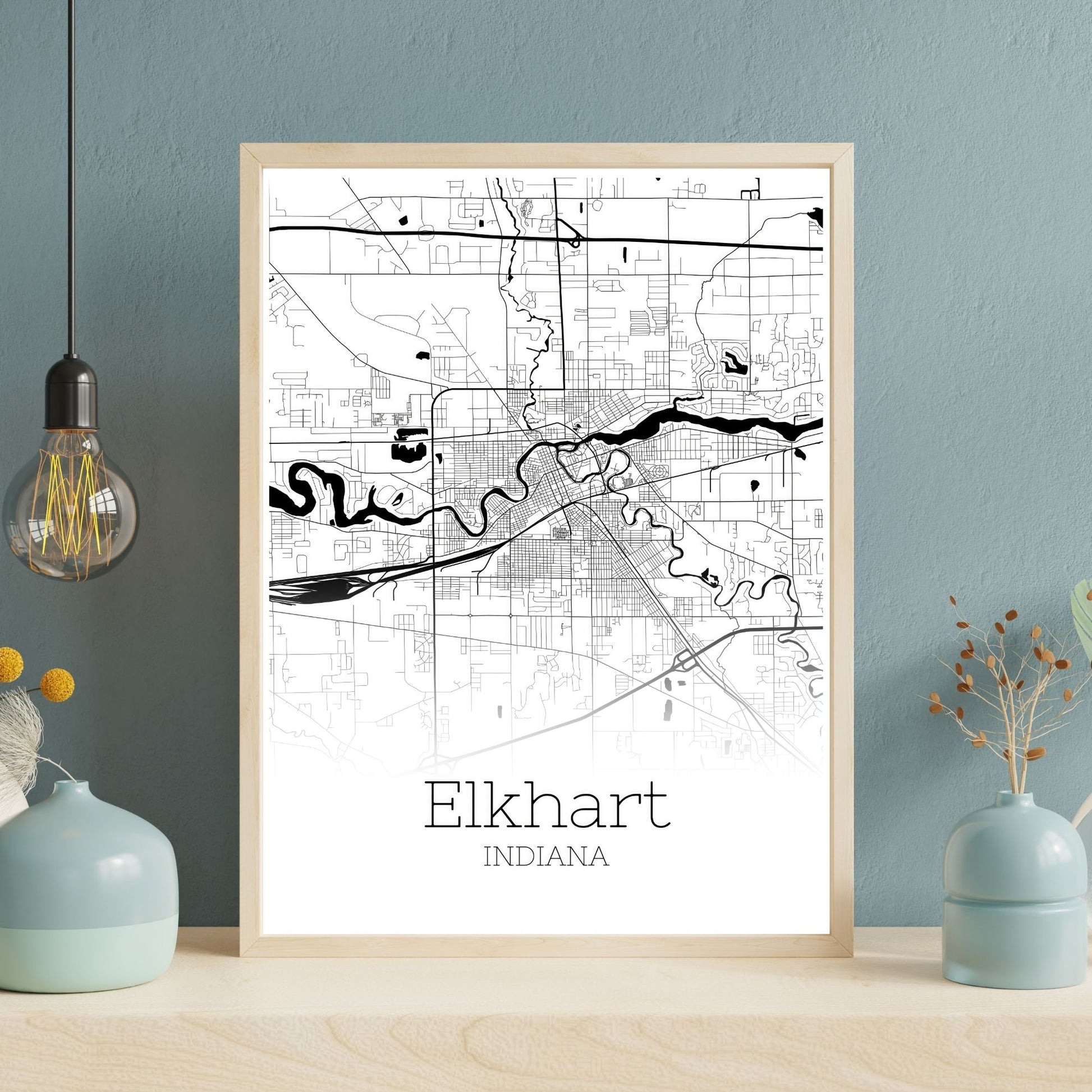 Elkhart Indiana City Map Poster - GroovyGrove