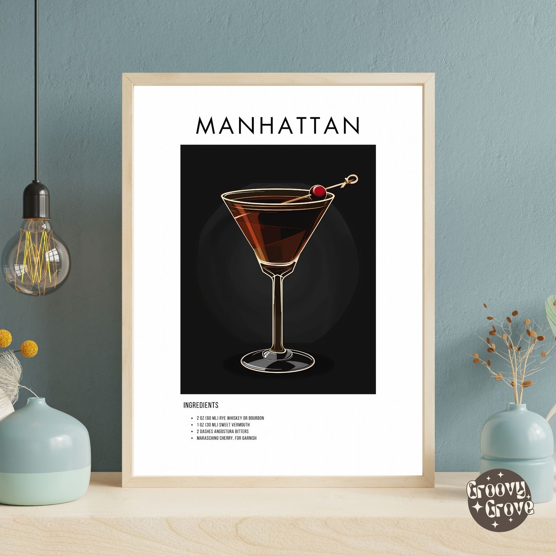 Manhattan Retro Cocktail Poster - GroovyGrove