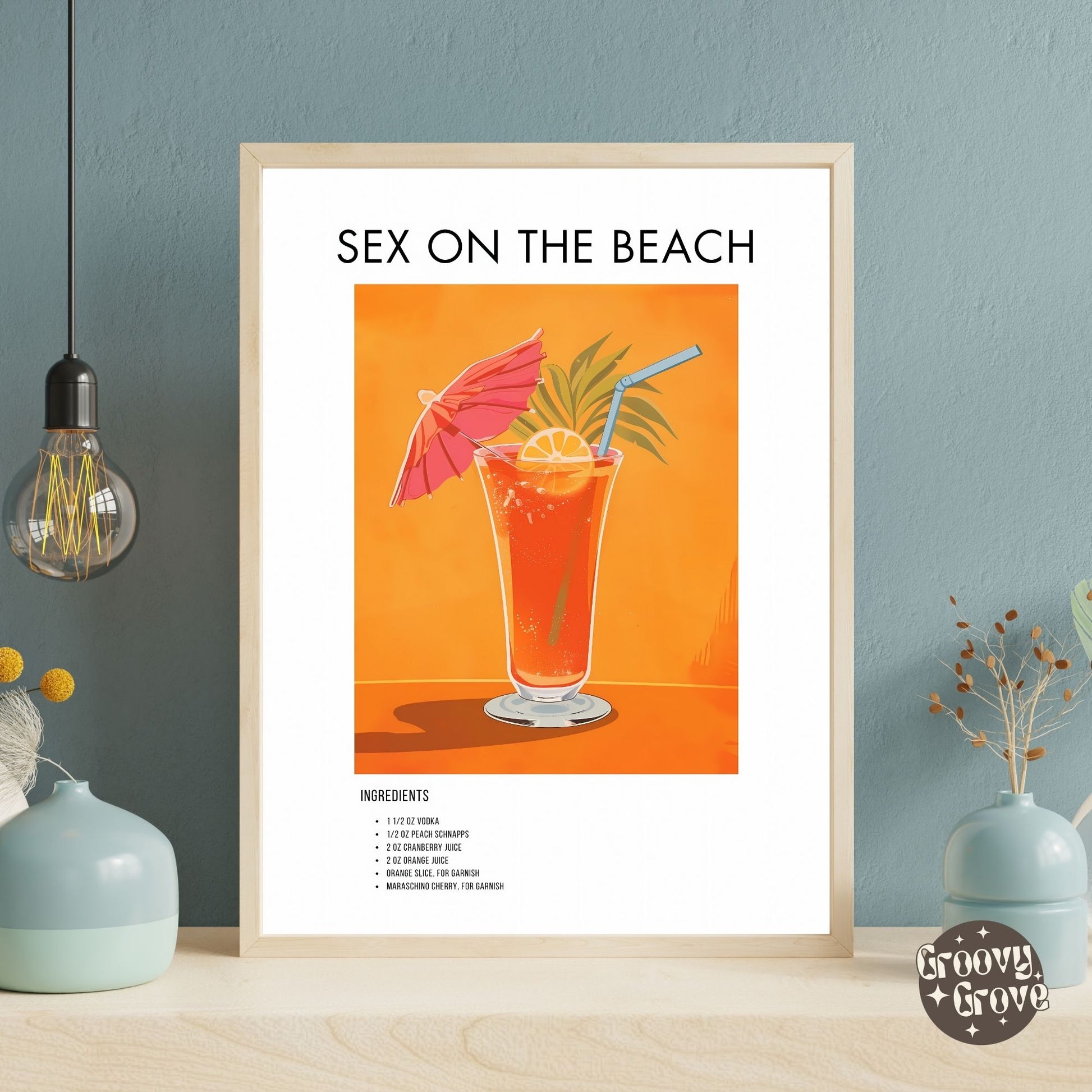 Sex on the Beach Retro Cocktail Poster - GroovyGrove