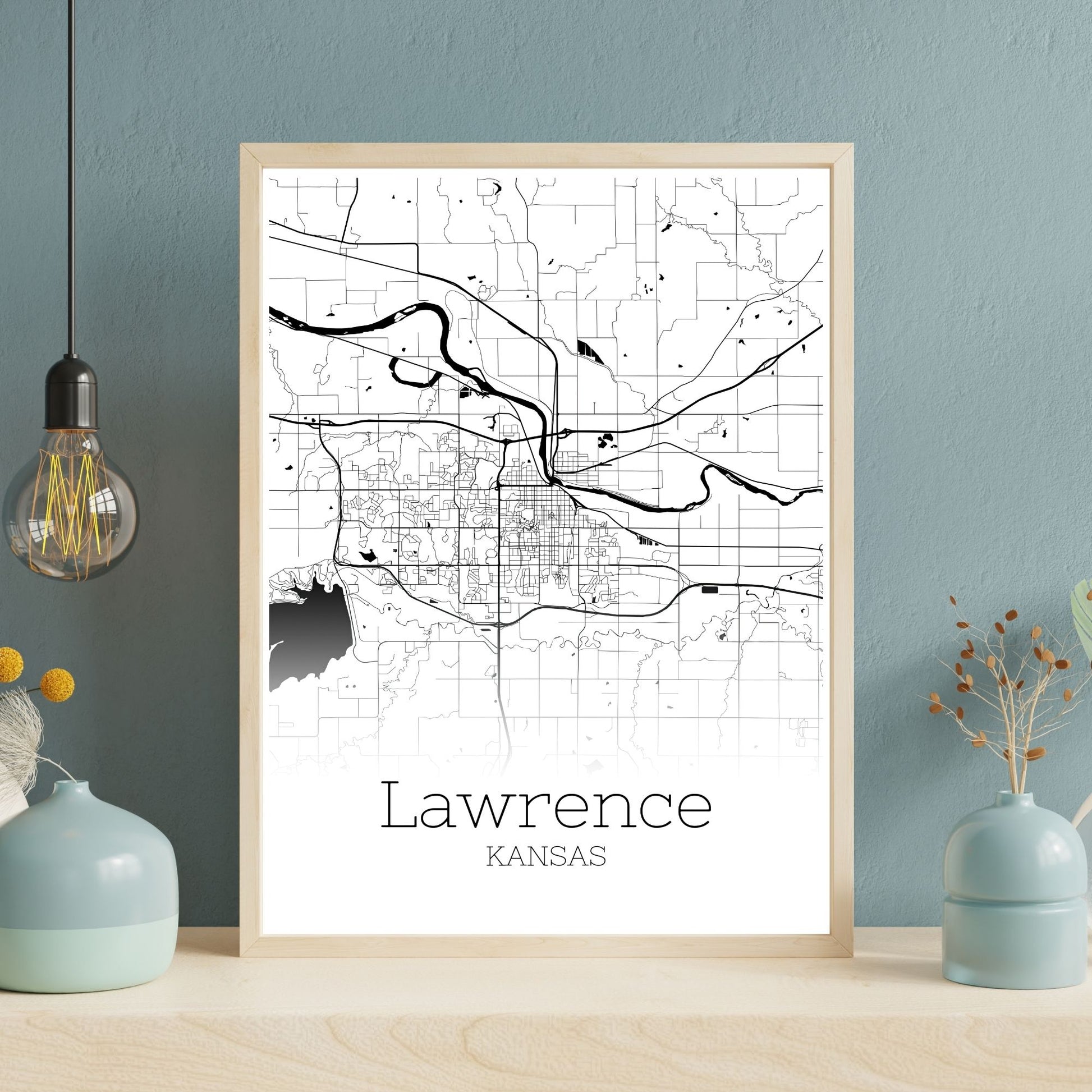 Lawrence Kansas City Map Poster - GroovyGrove