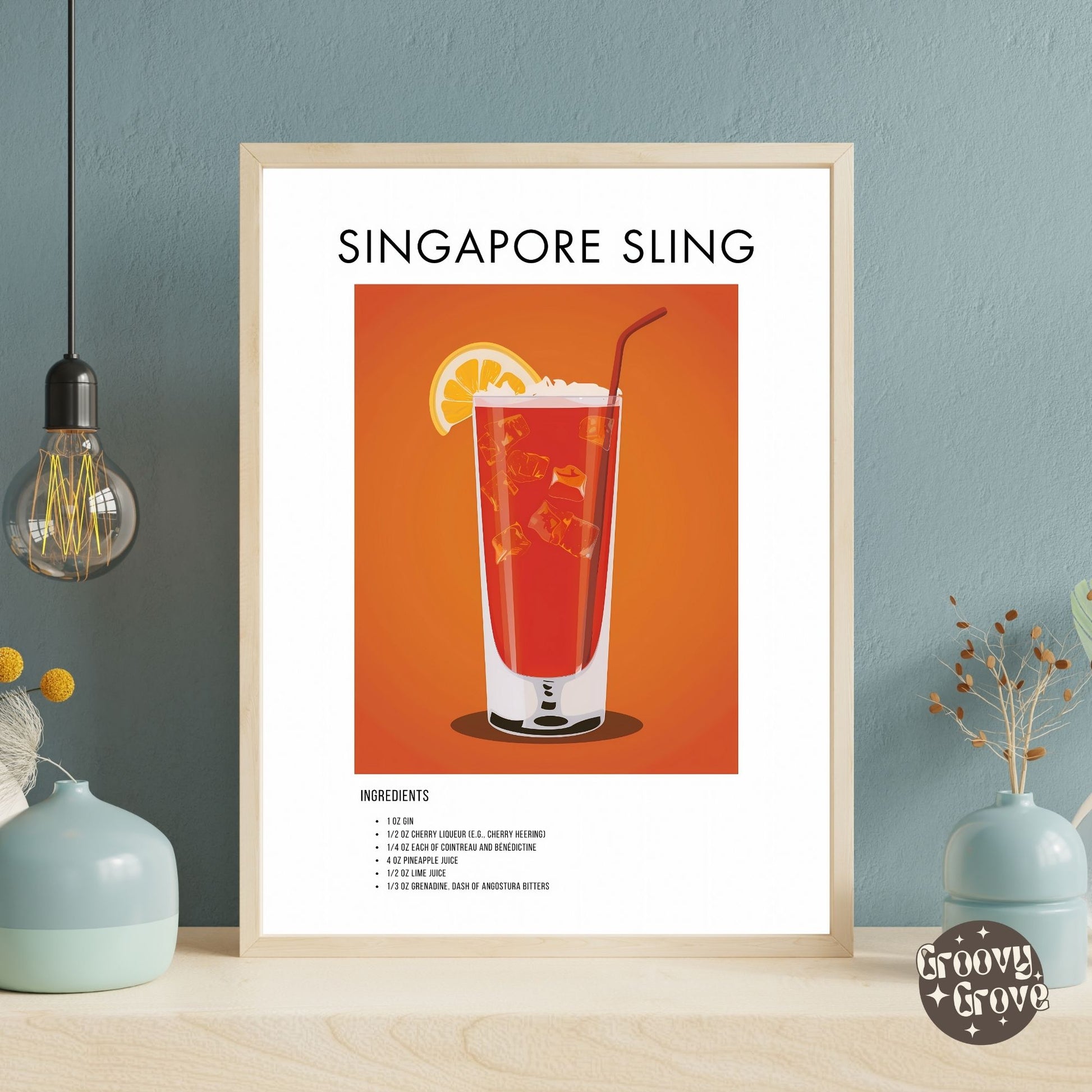 Singapore Sling Retro Cocktail Poster - GroovyGrove