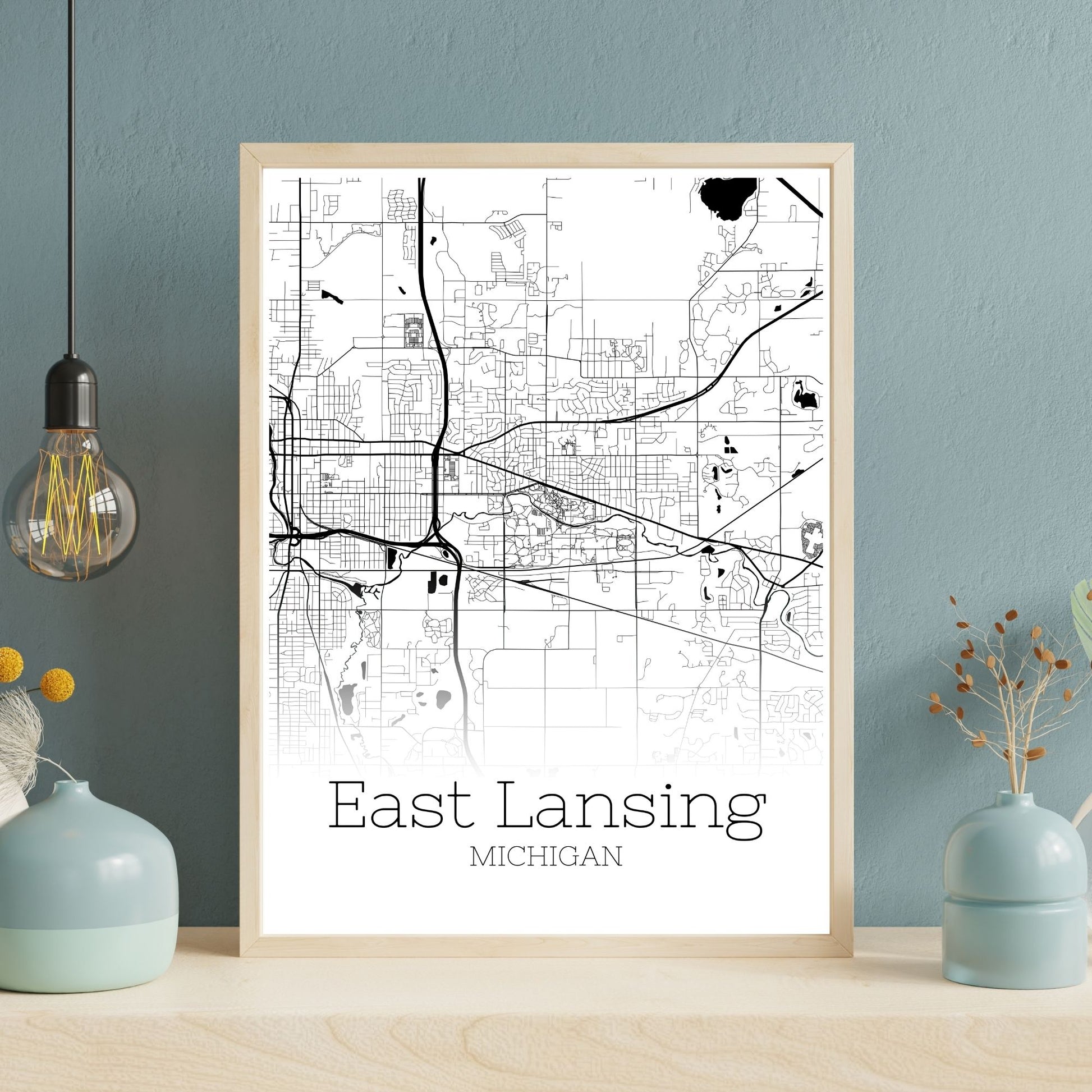 East Lansing Michigan City Map Poster - GroovyGrove