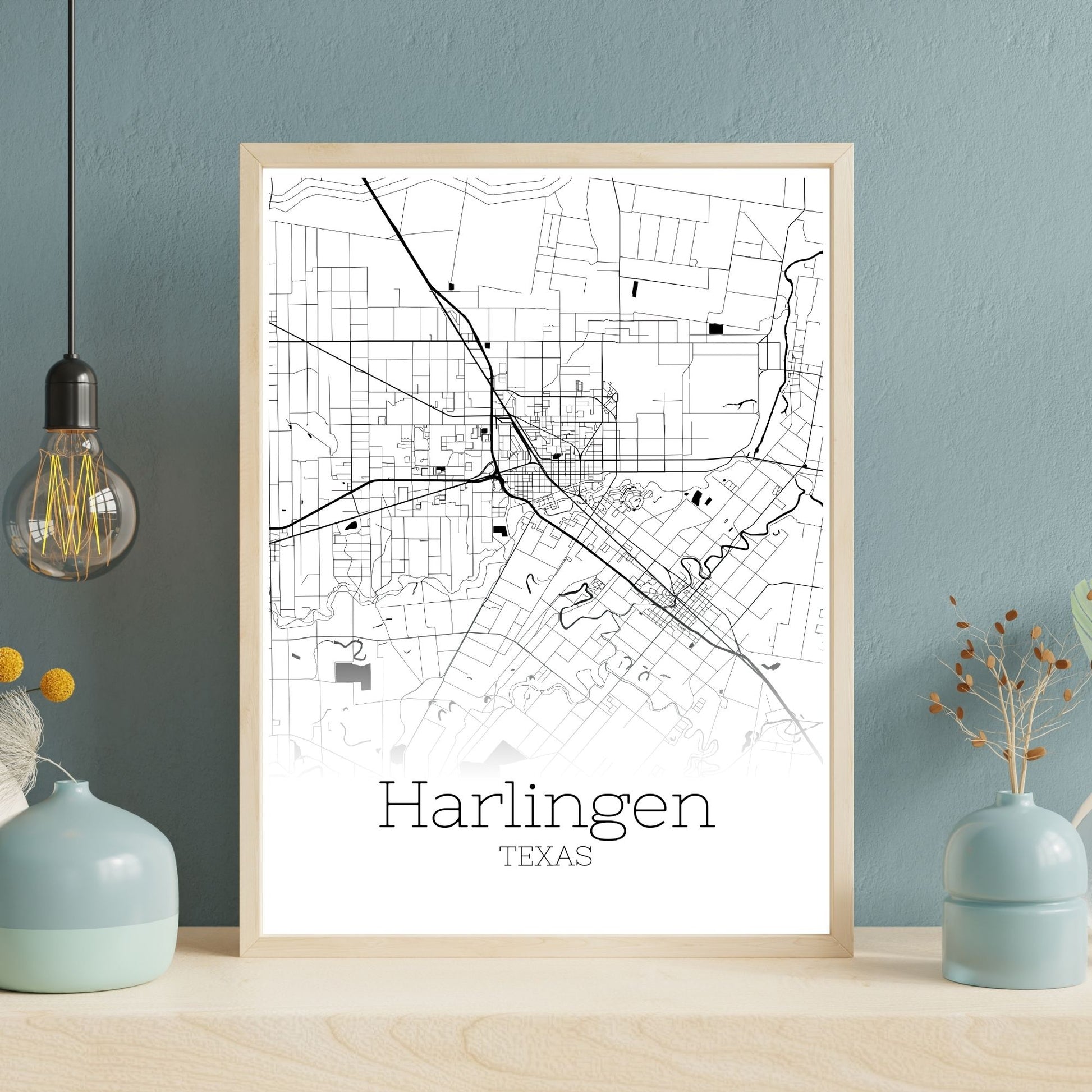 Harlingen Texas City Map Poster - GroovyGrove