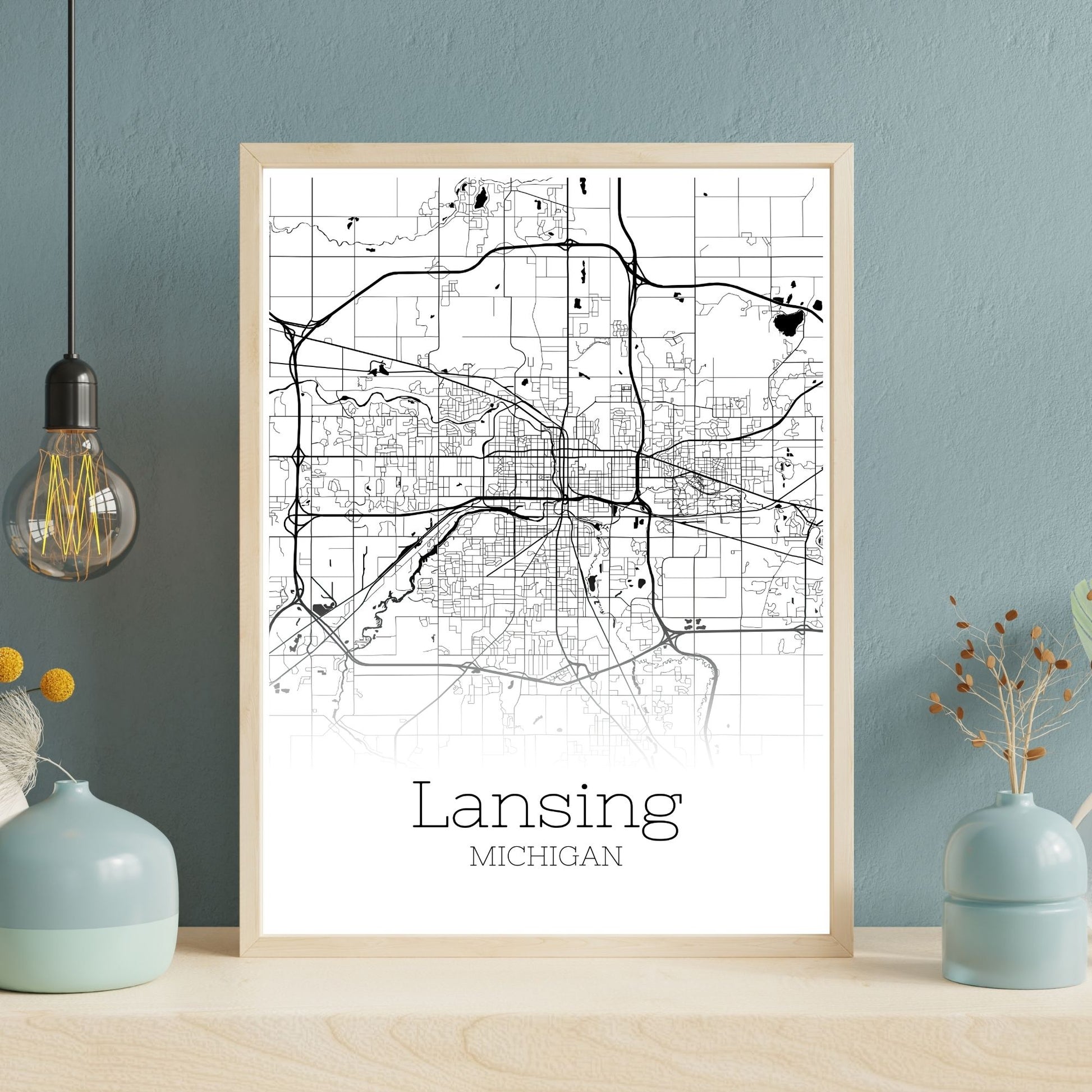 Lansing Michigan City Map Poster - GroovyGrove