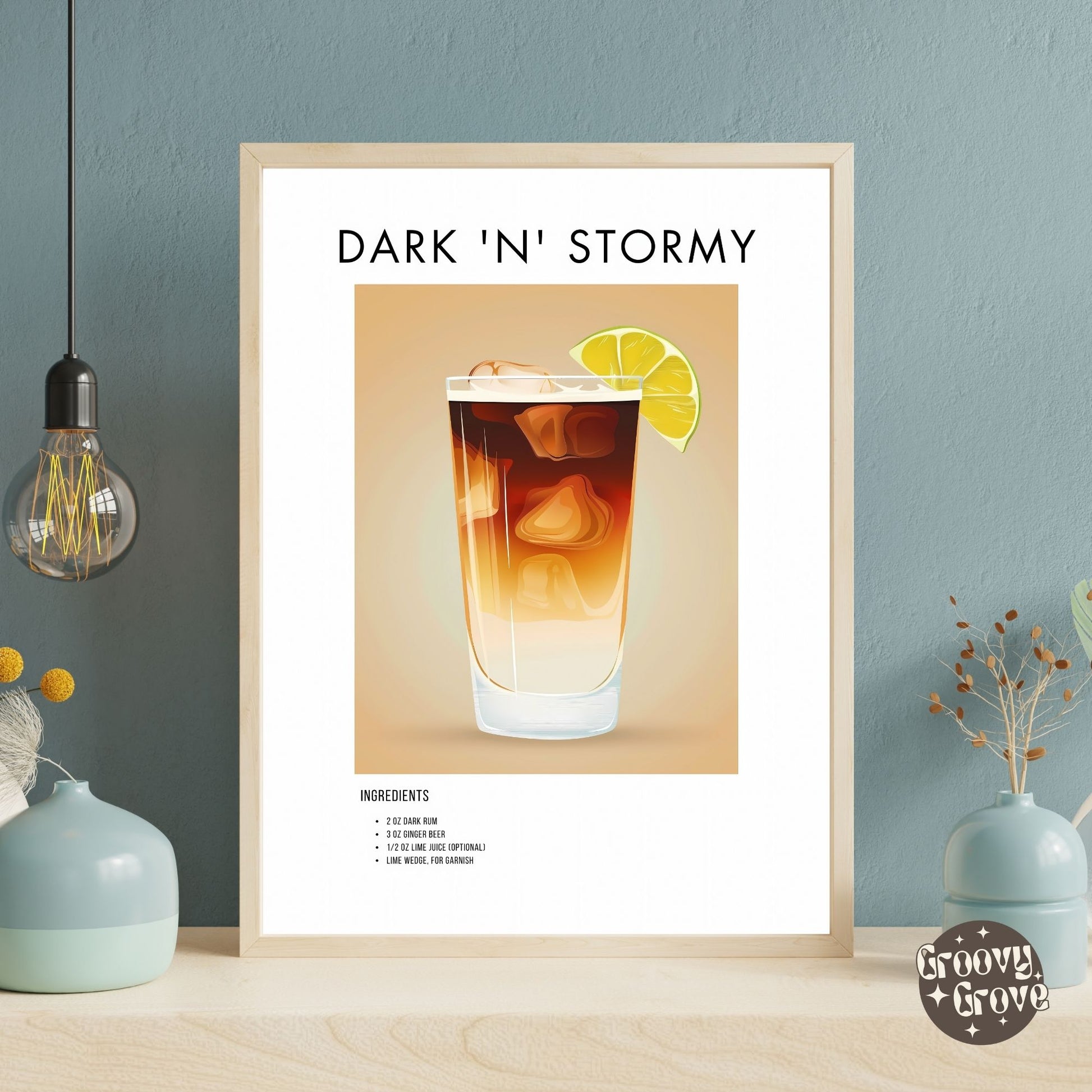 Dark 'N' Stormy Retro Cocktail Poster - GroovyGrove