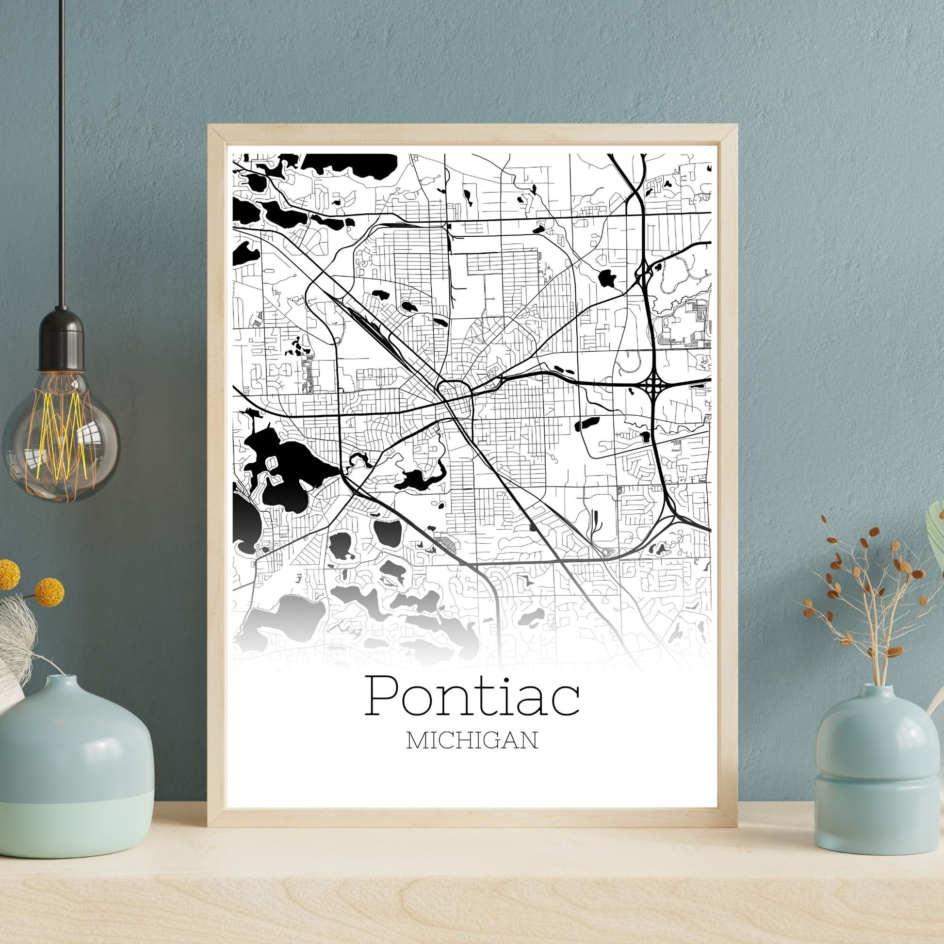 Pontiac Michigan City Map Poster - GroovyGrove