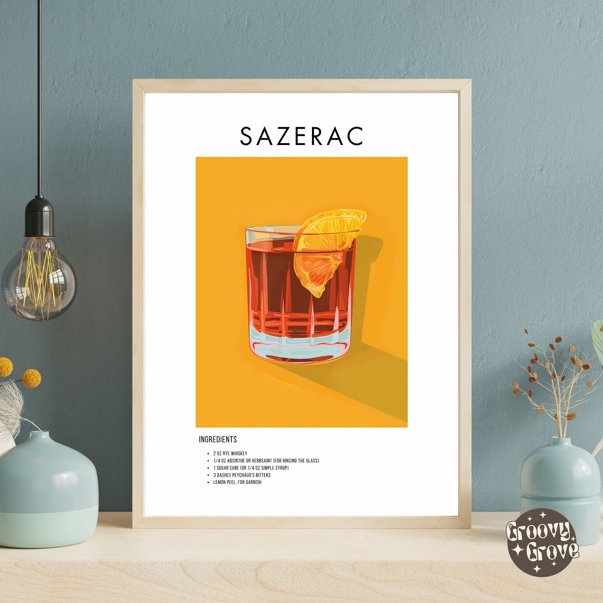 Sazerac Retro Cocktail Poster - GroovyGrove