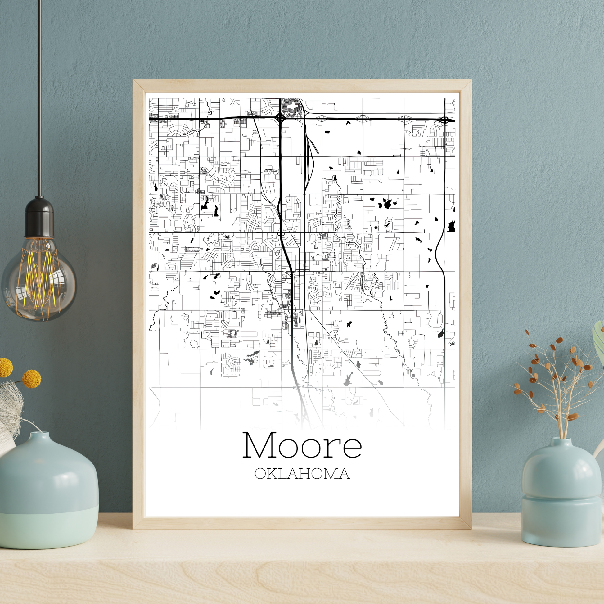 Moore Oklahoma City Map Poster - GroovyGrove