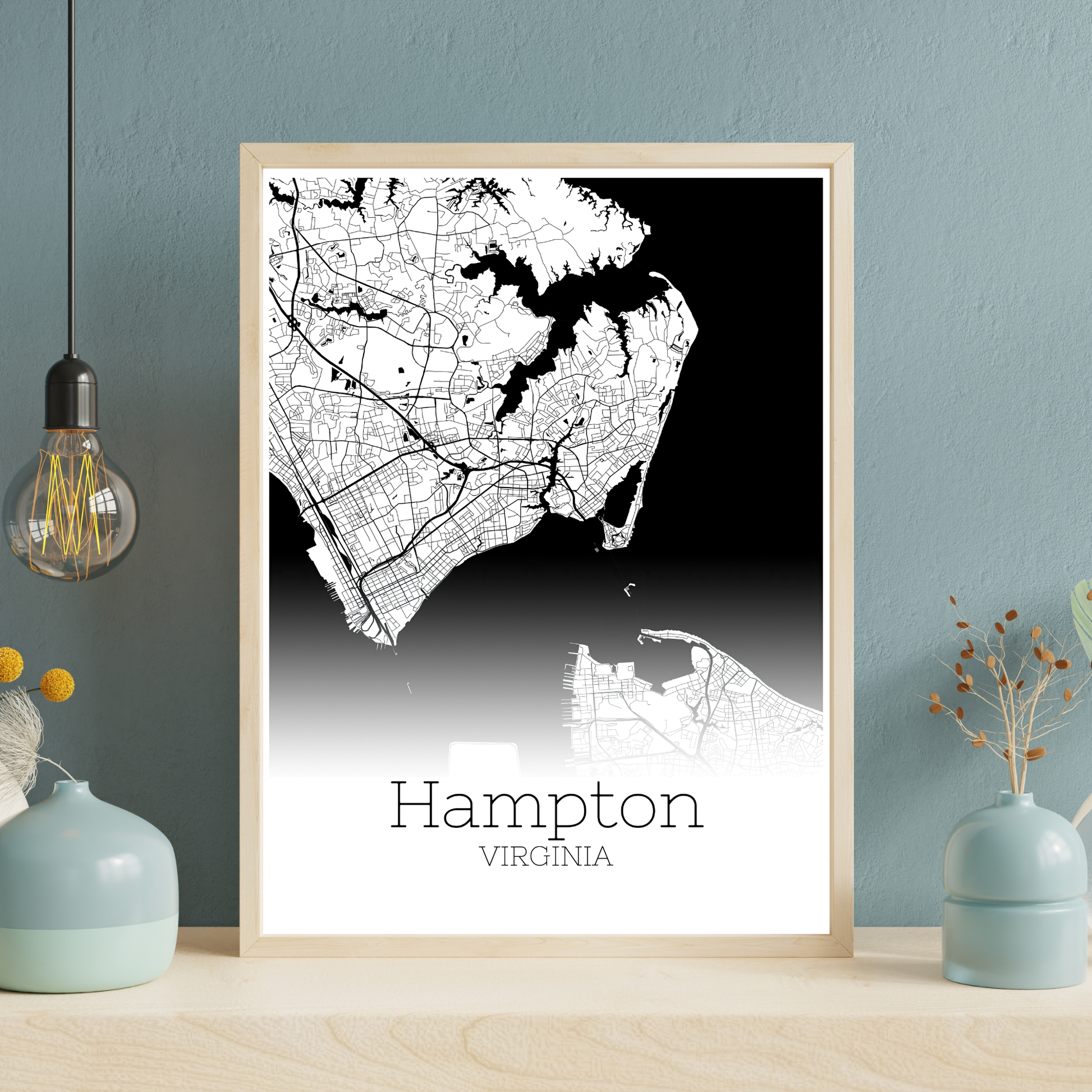 Hampton Virginia City Map Poster - GroovyGrove