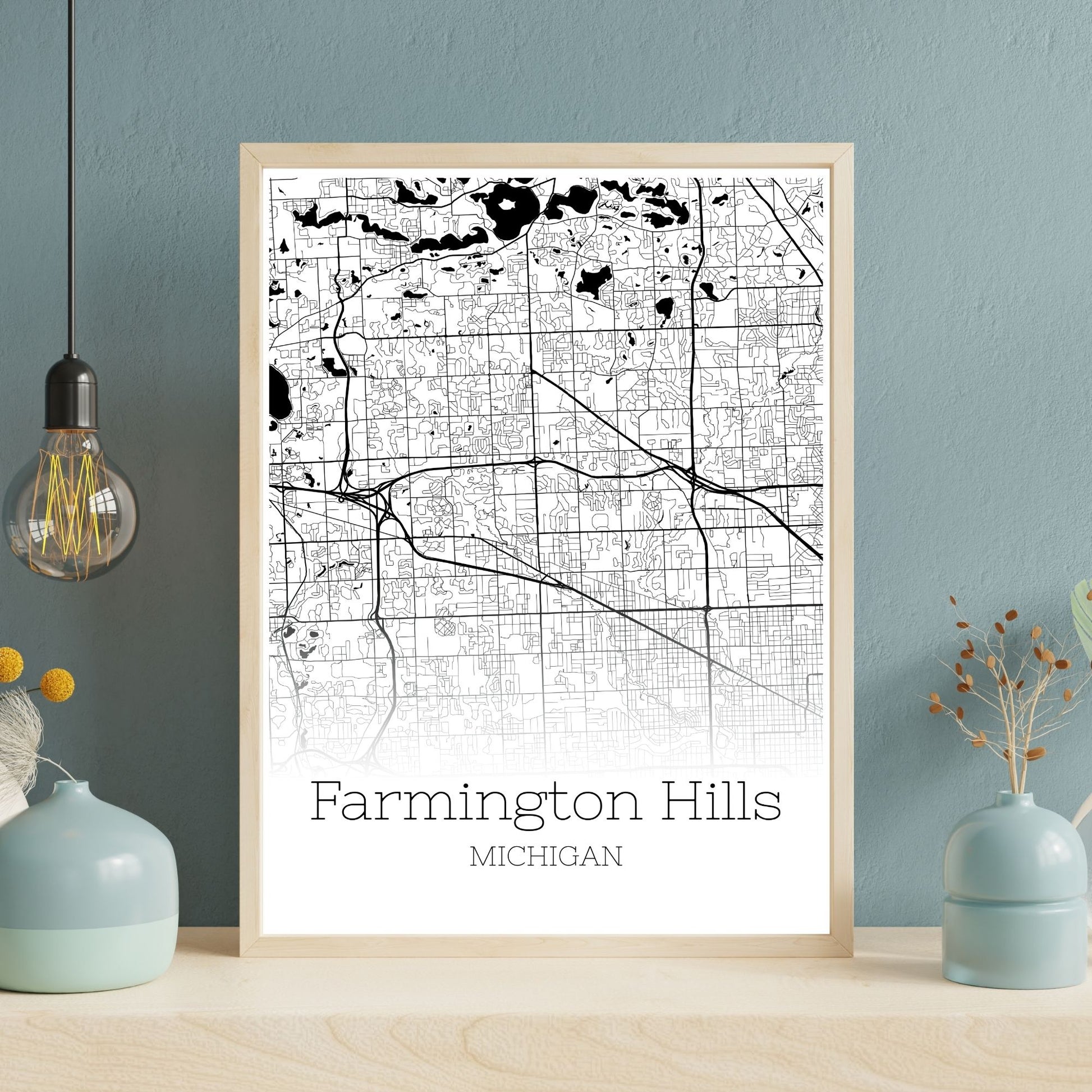 Farmington Hills Michigan City Map Poster - GroovyGrove