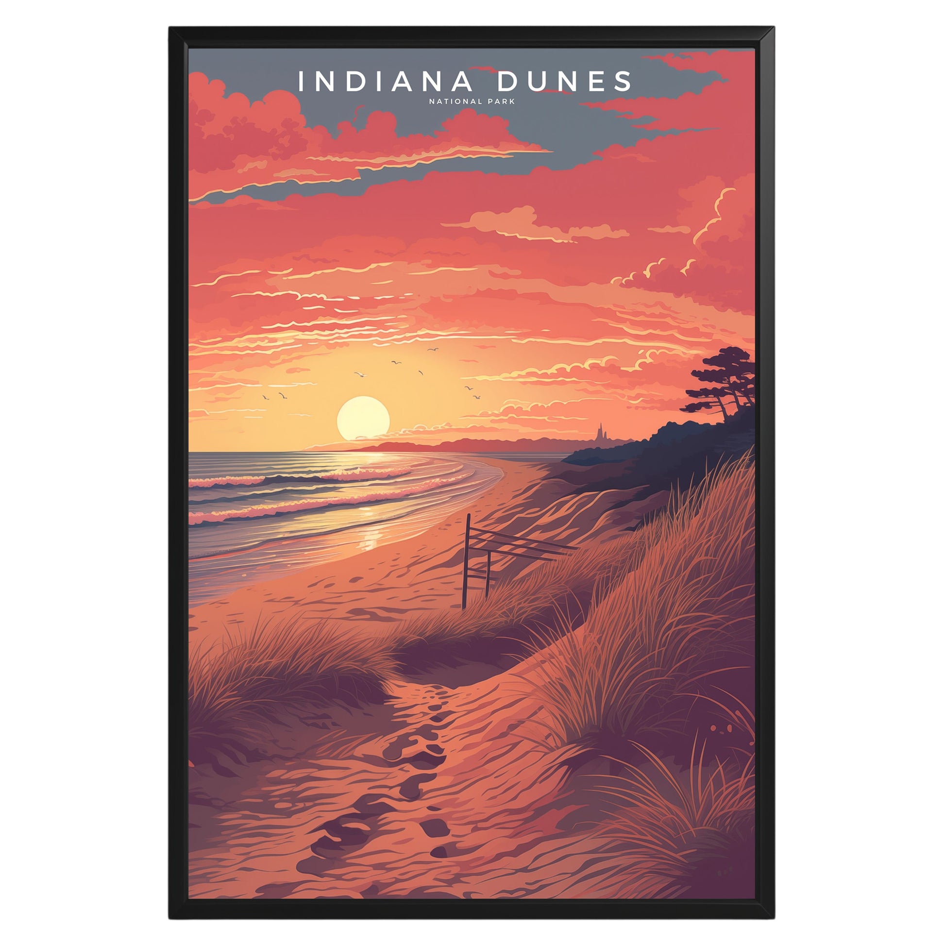 Indiana Dunes National Park Retro Poster - GroovyGrove