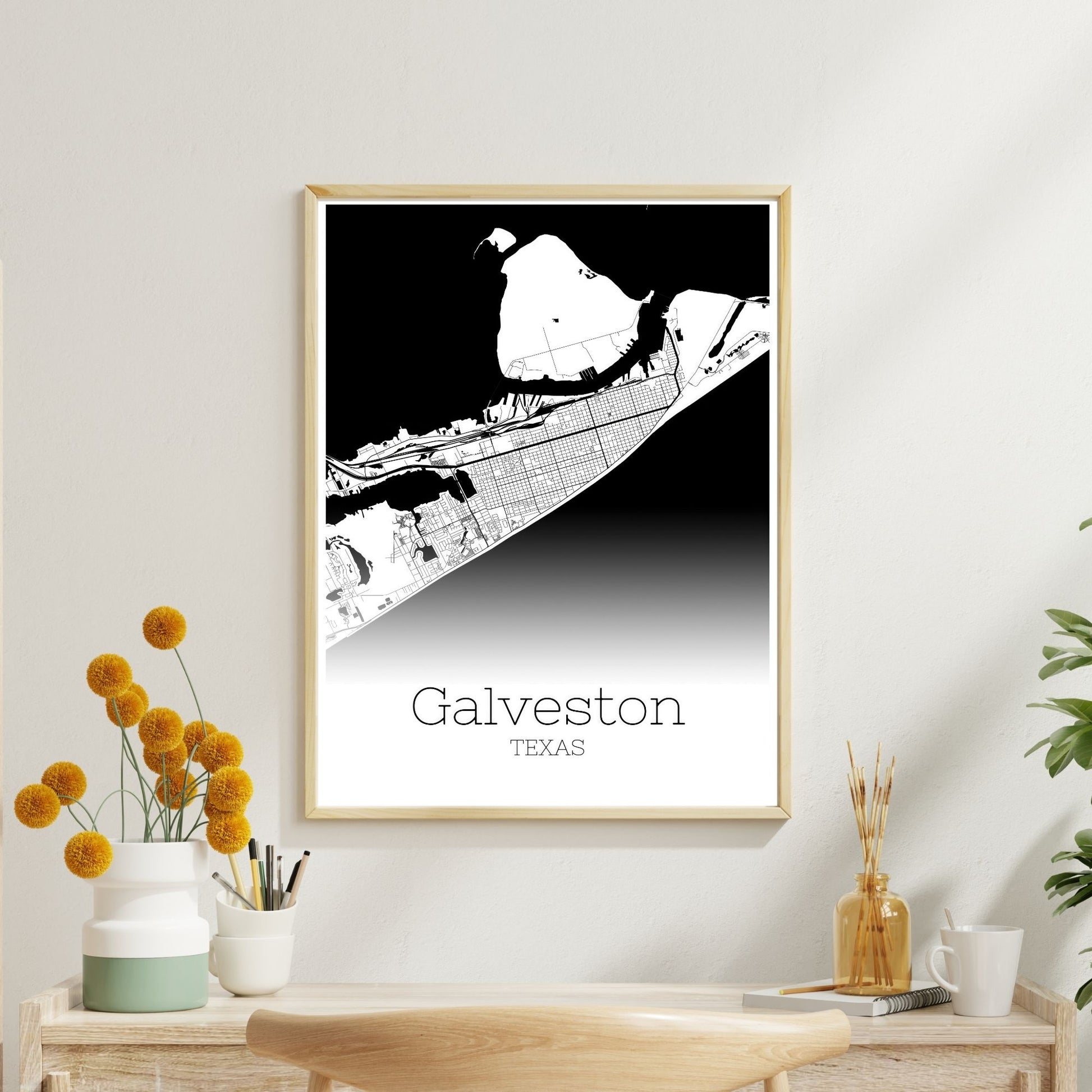 Galveston Texas City Map Poster - GroovyGrove