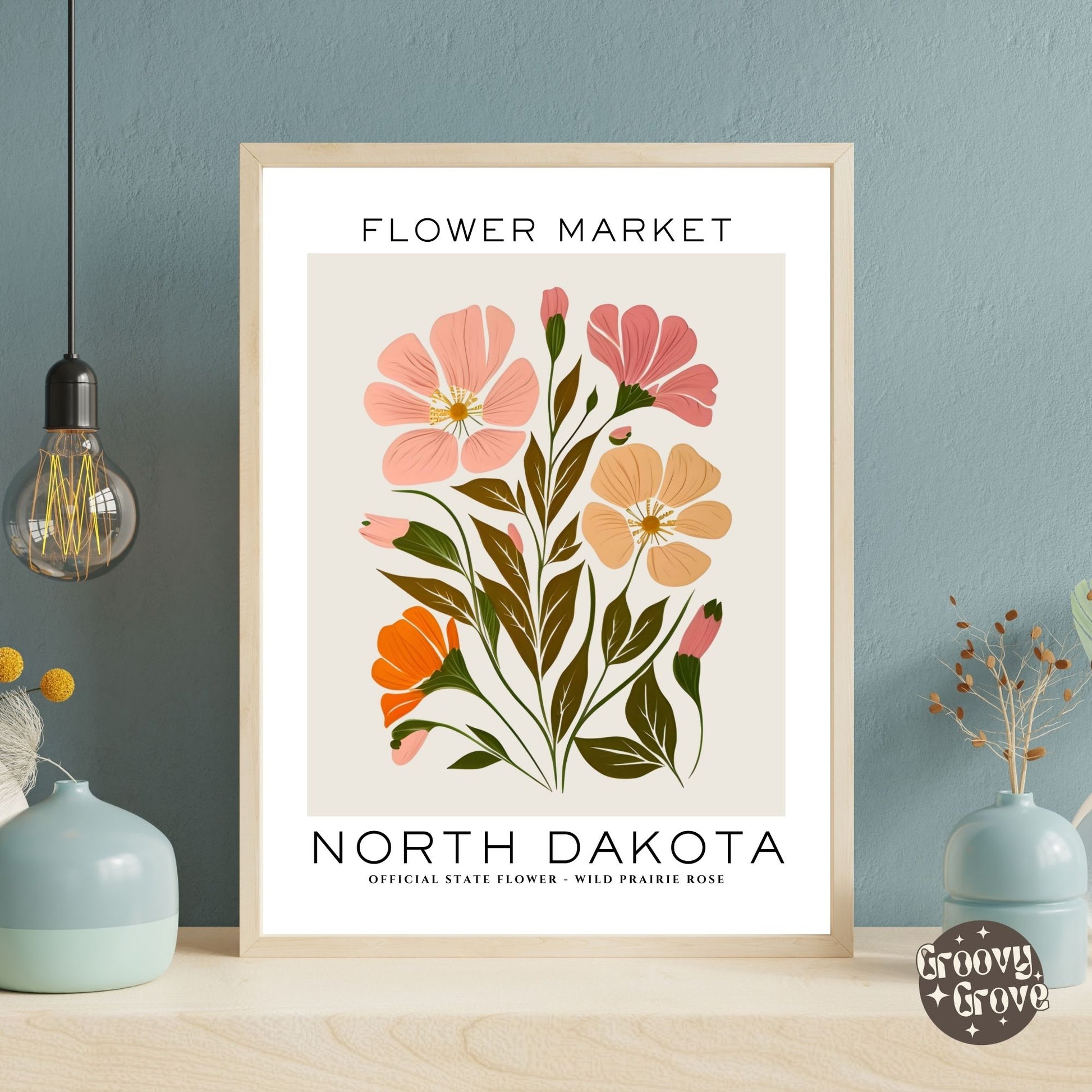 North Dakota Flower Market Poster - GroovyGrove