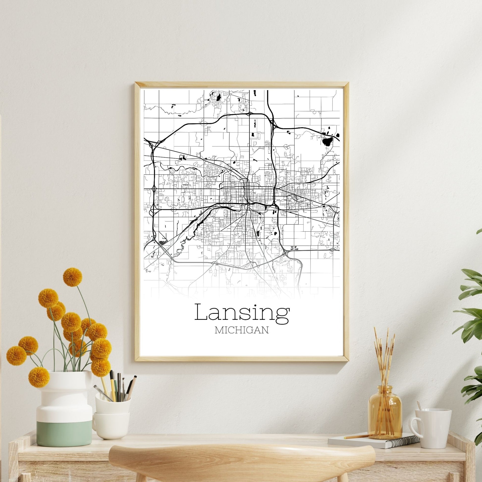 Lansing Michigan City Map Poster - GroovyGrove