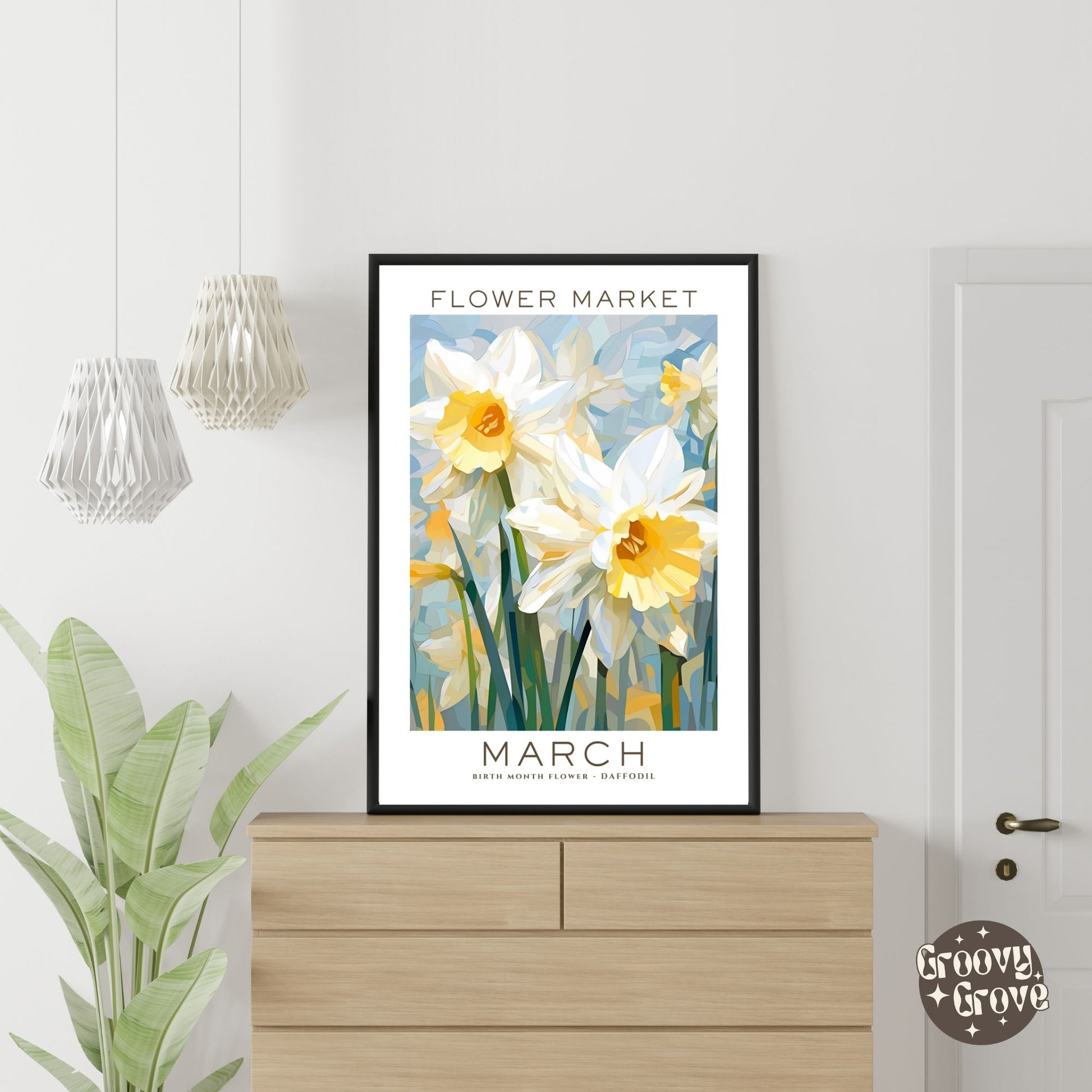 March Birthday Flower Market Poster - GroovyGrove