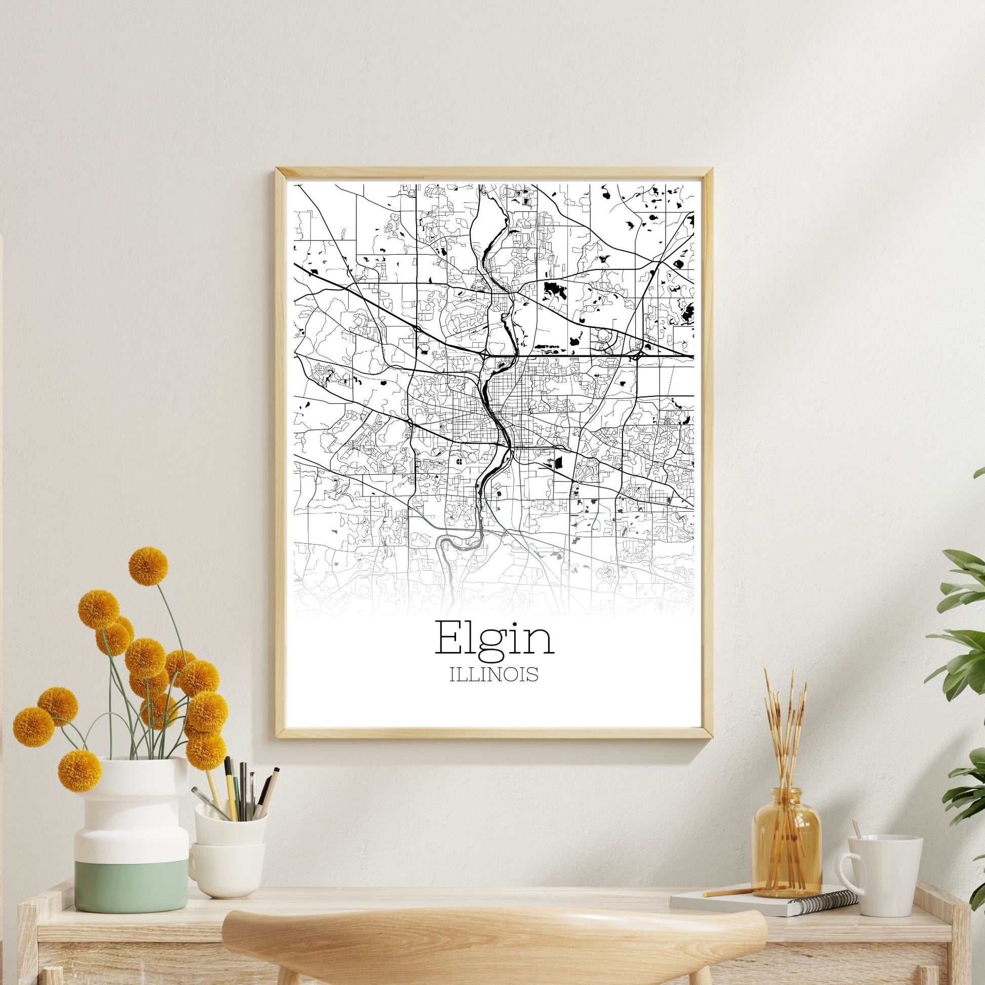 Elgin Illinois City Map Poster - GroovyGrove