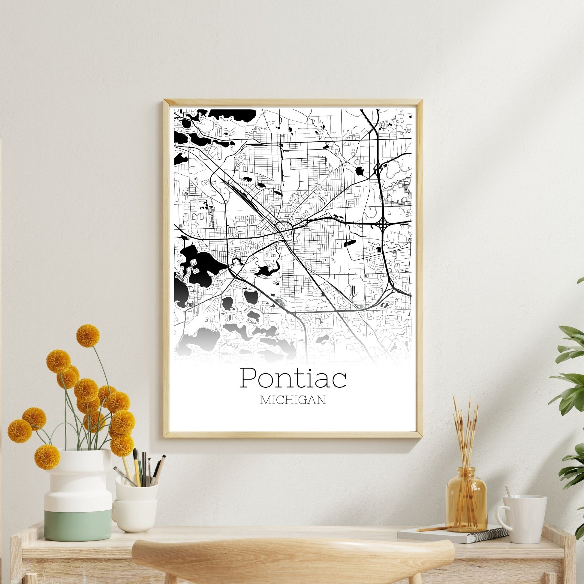 Pontiac Michigan City Map Poster - GroovyGrove