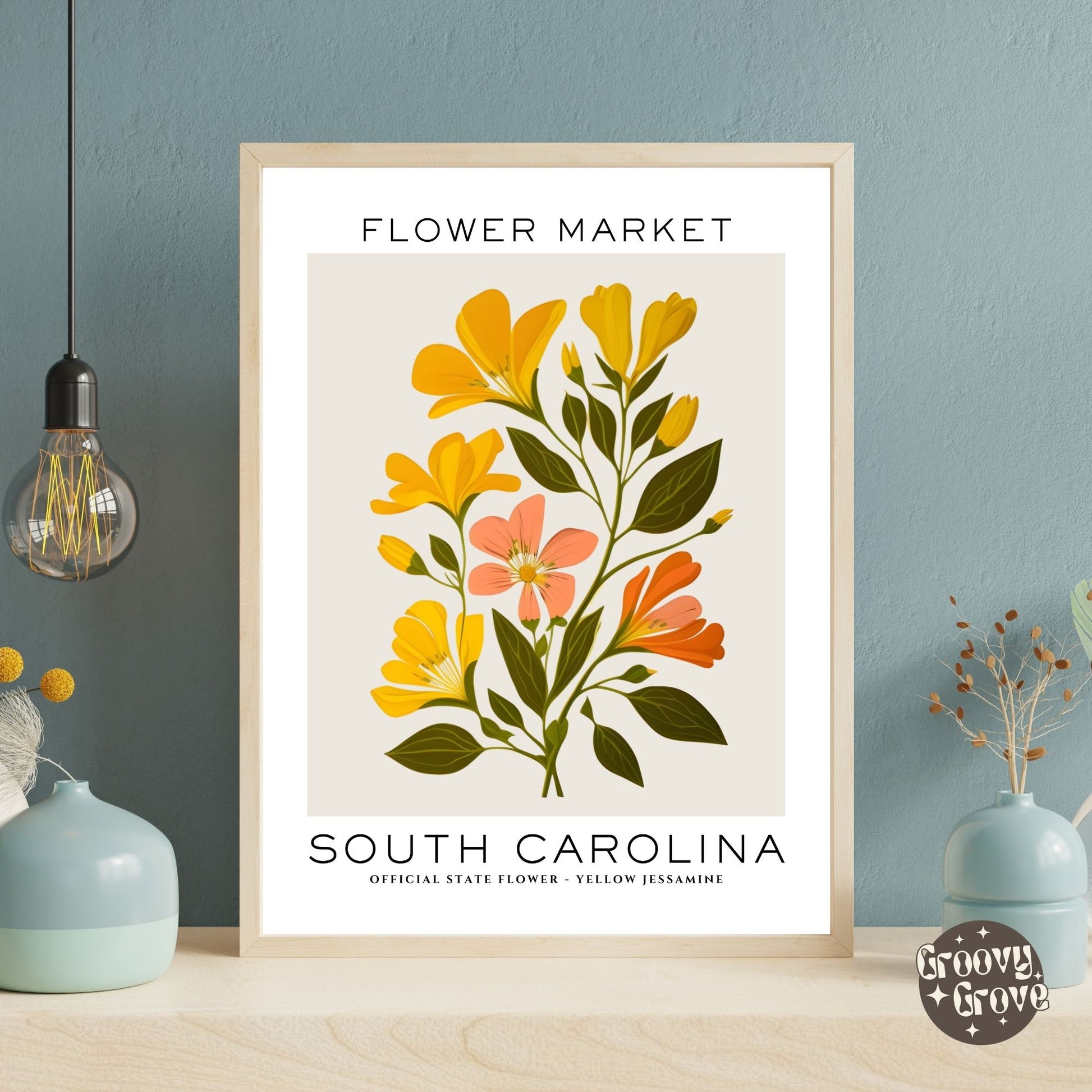 South Carolina Flower Market Poster - GroovyGrove