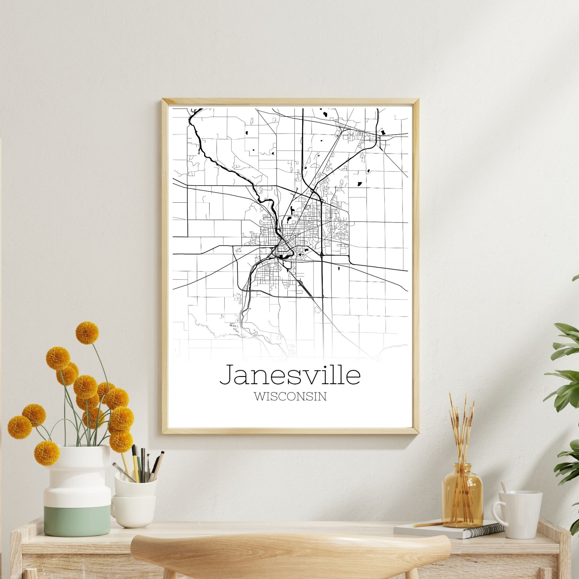 Janesville Wisconsin City Map Poster - GroovyGrove