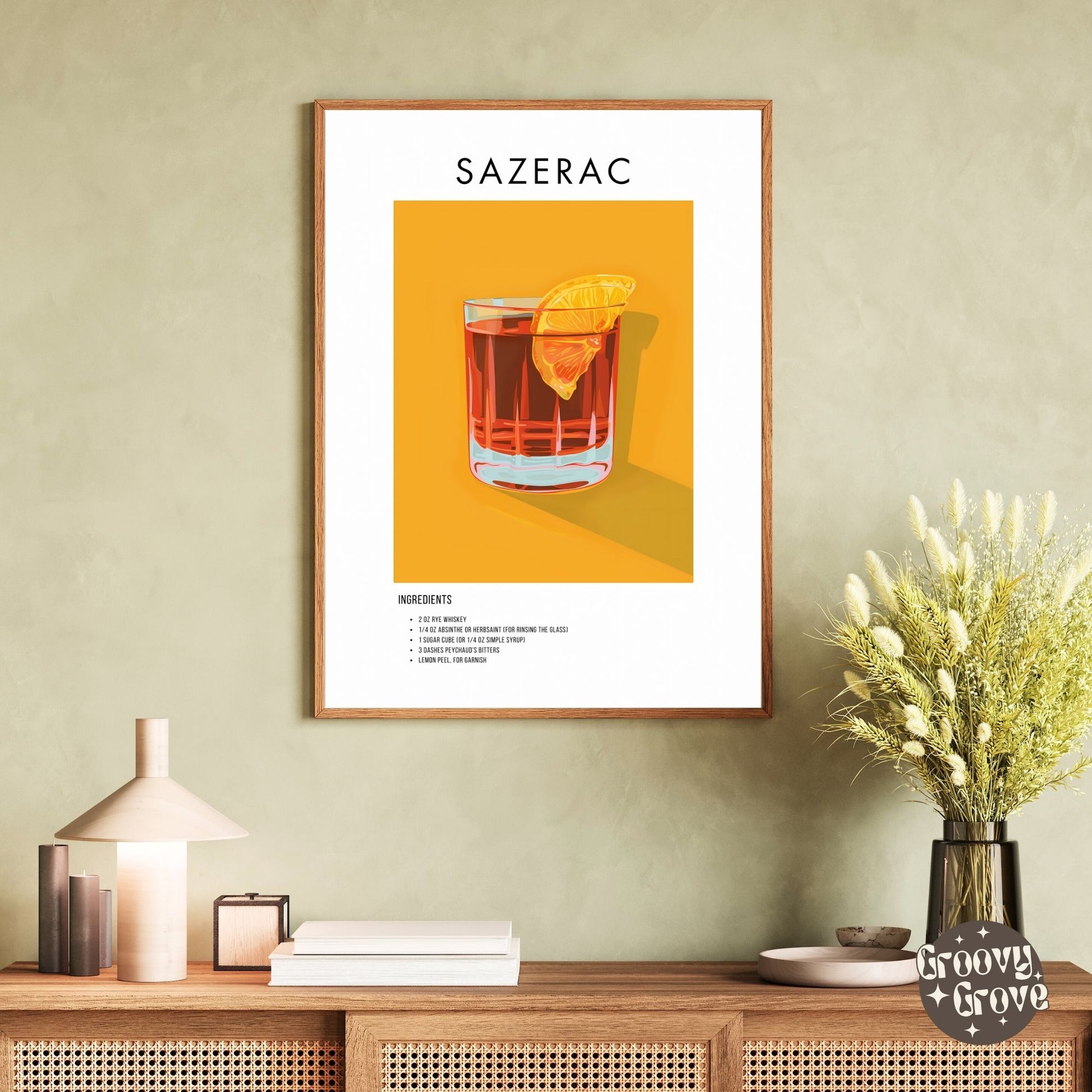 Sazerac Retro Cocktail Poster - GroovyGrove