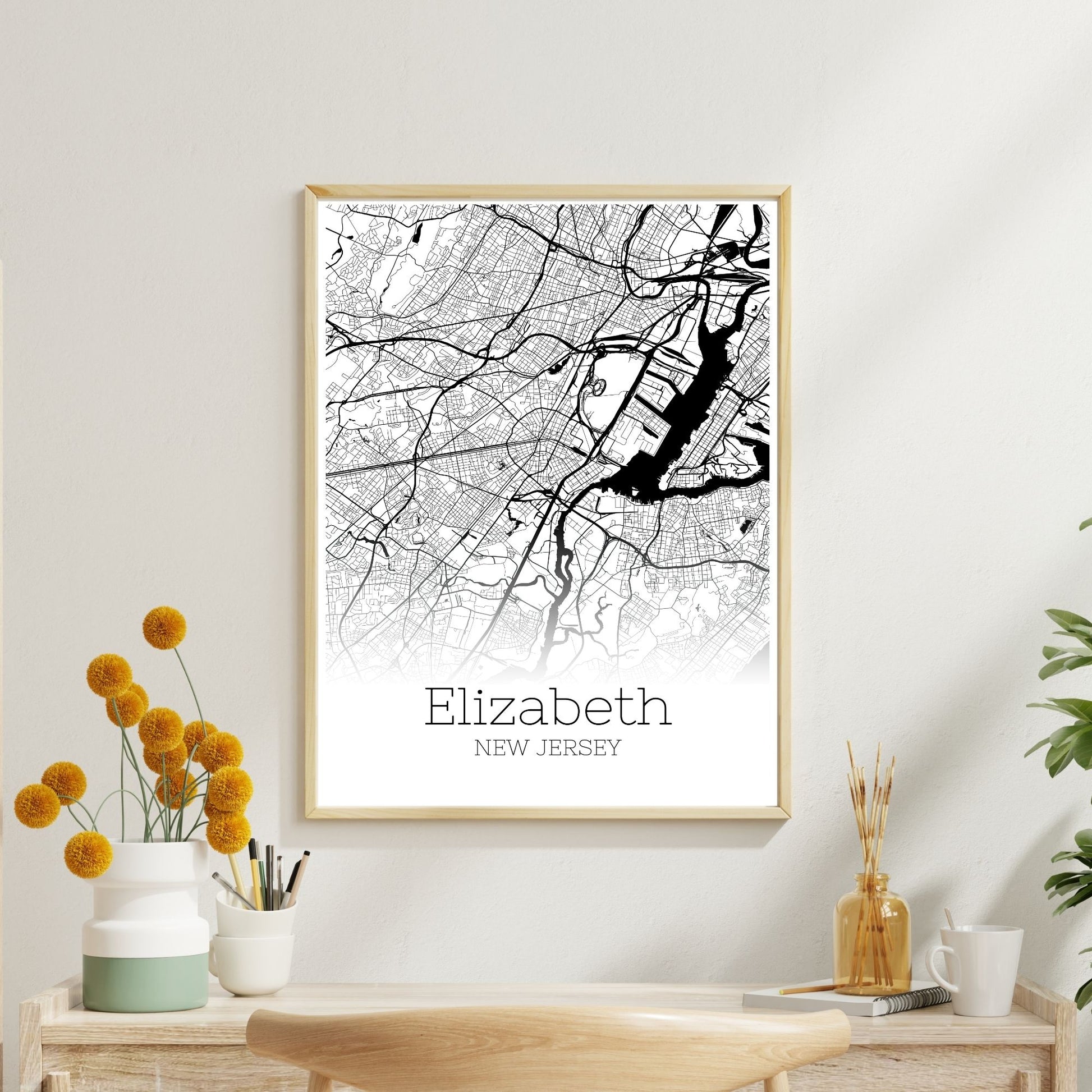 Elizabeth New Jersey City Map Poster - GroovyGrove