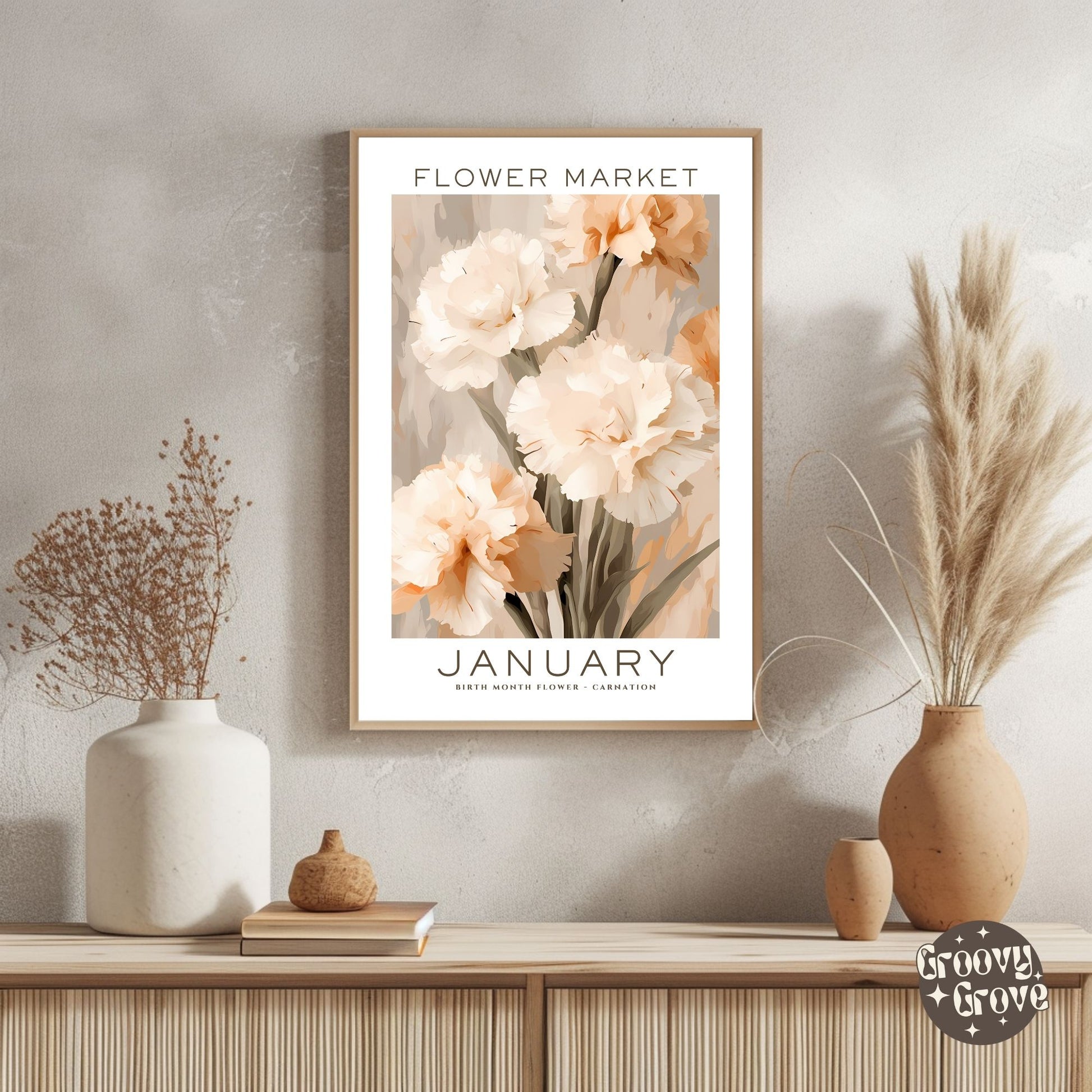 January Birthday Flower Market Poster - GroovyGrove