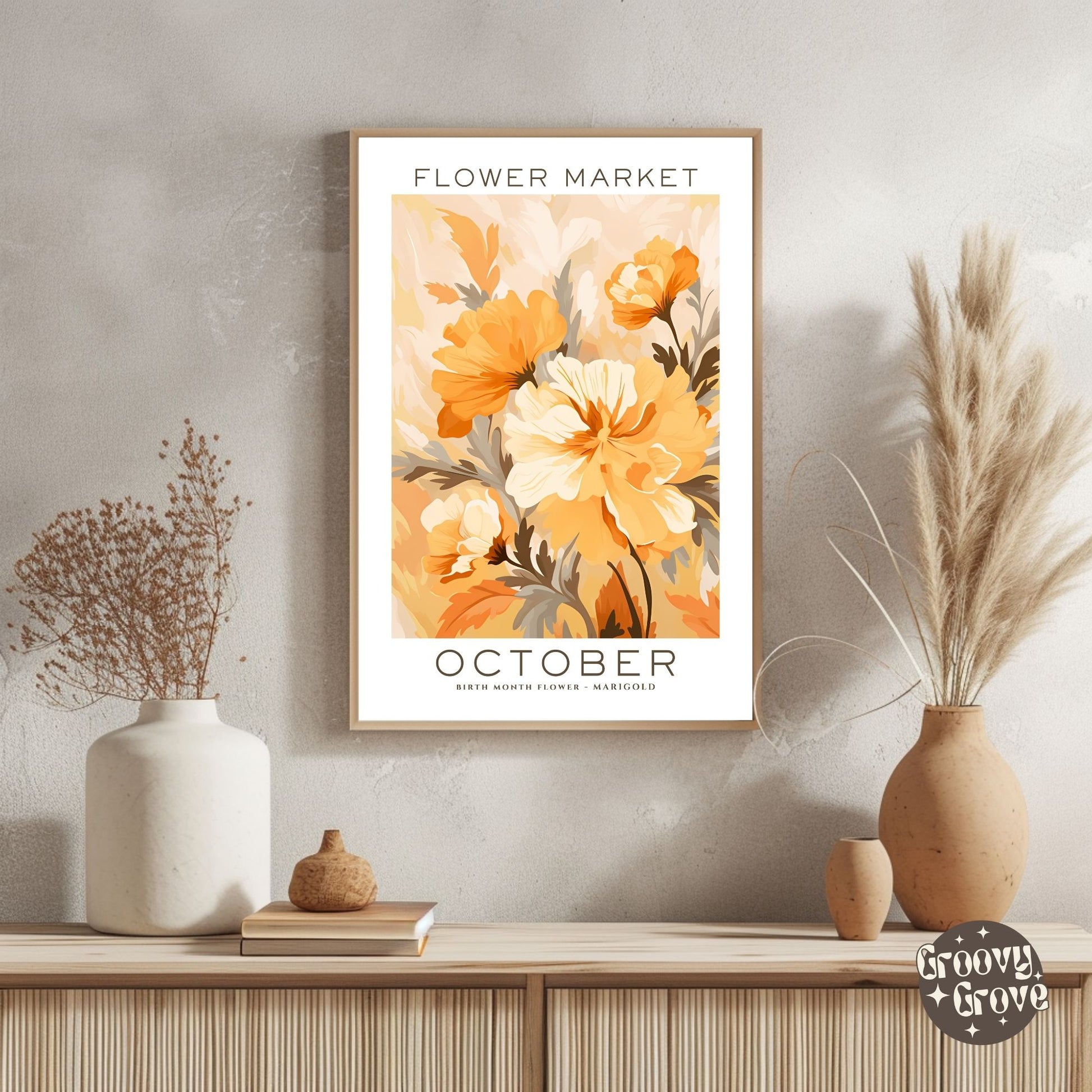 October Birthday Flower Market Poster - GroovyGrove