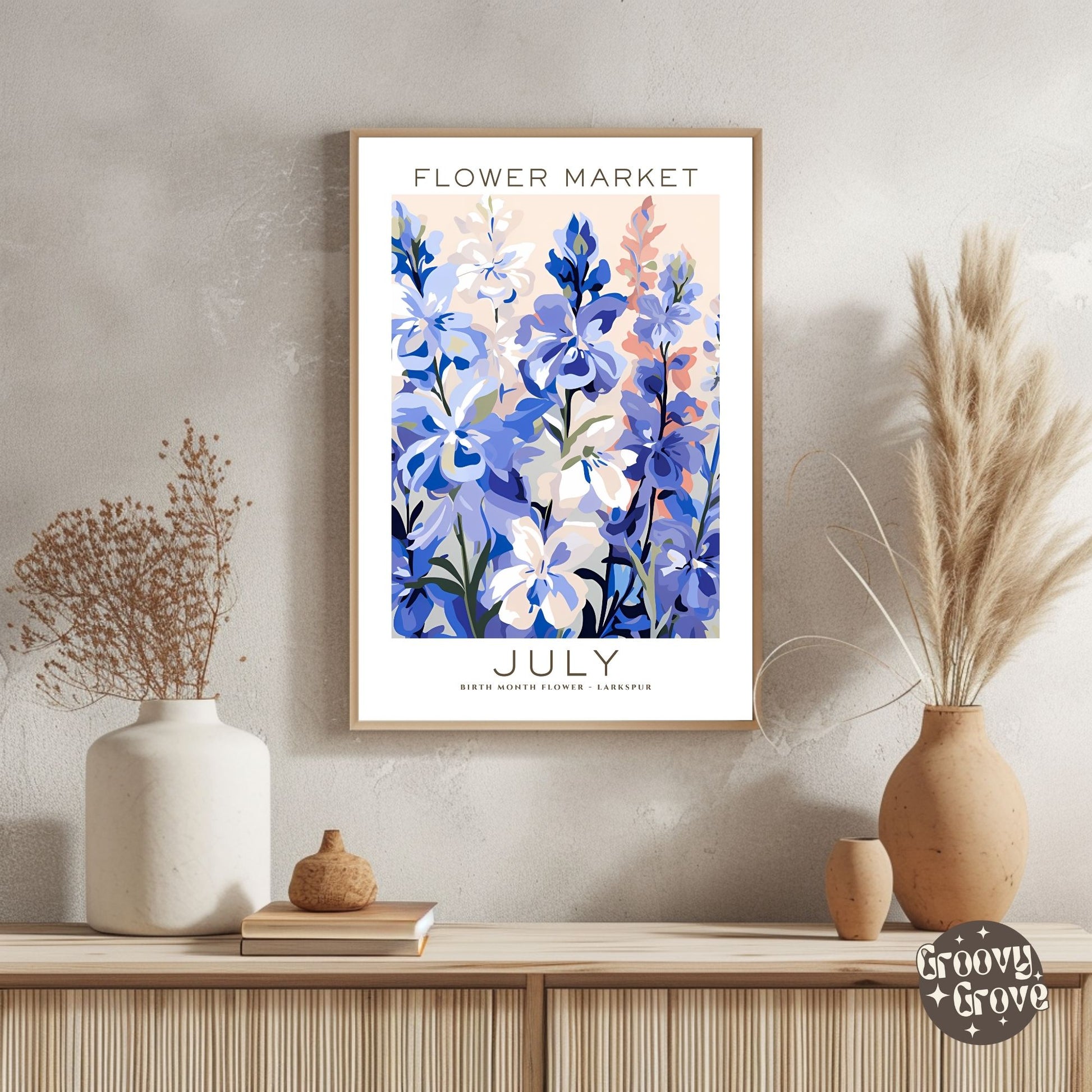 July Birthday Flower Market Poster - GroovyGrove