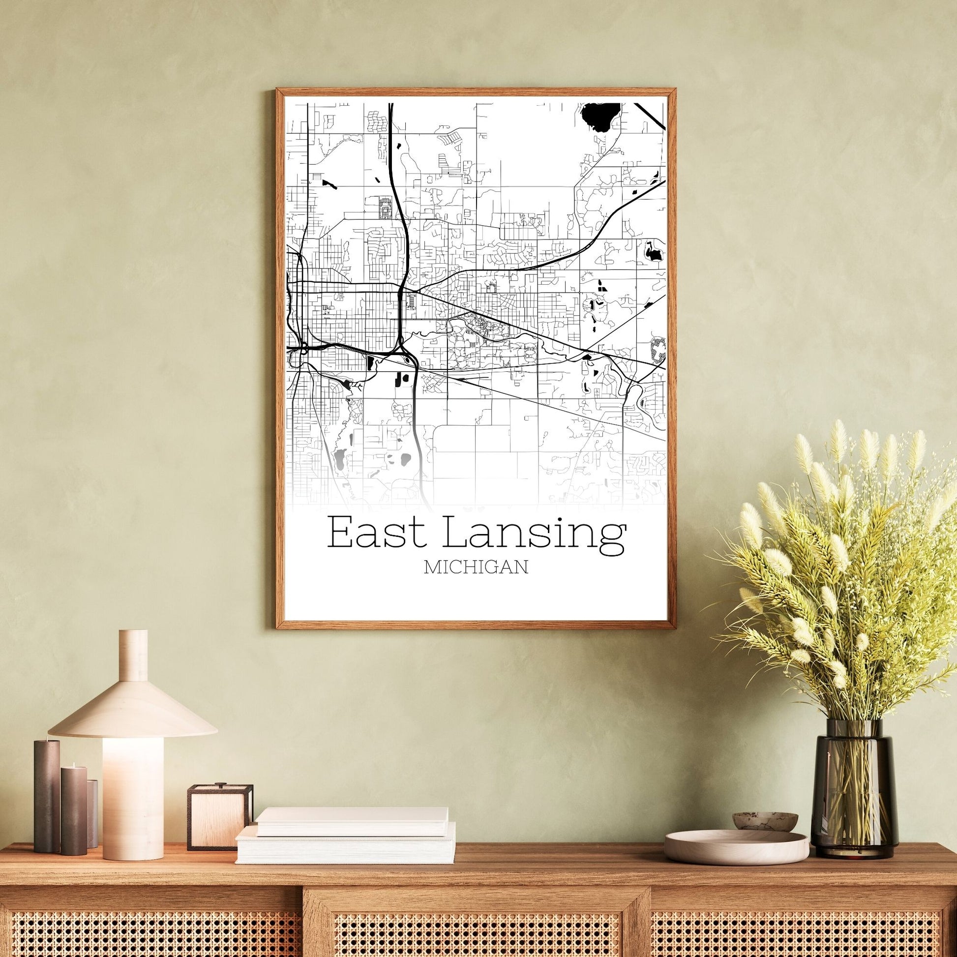 East Lansing Michigan City Map Poster - GroovyGrove