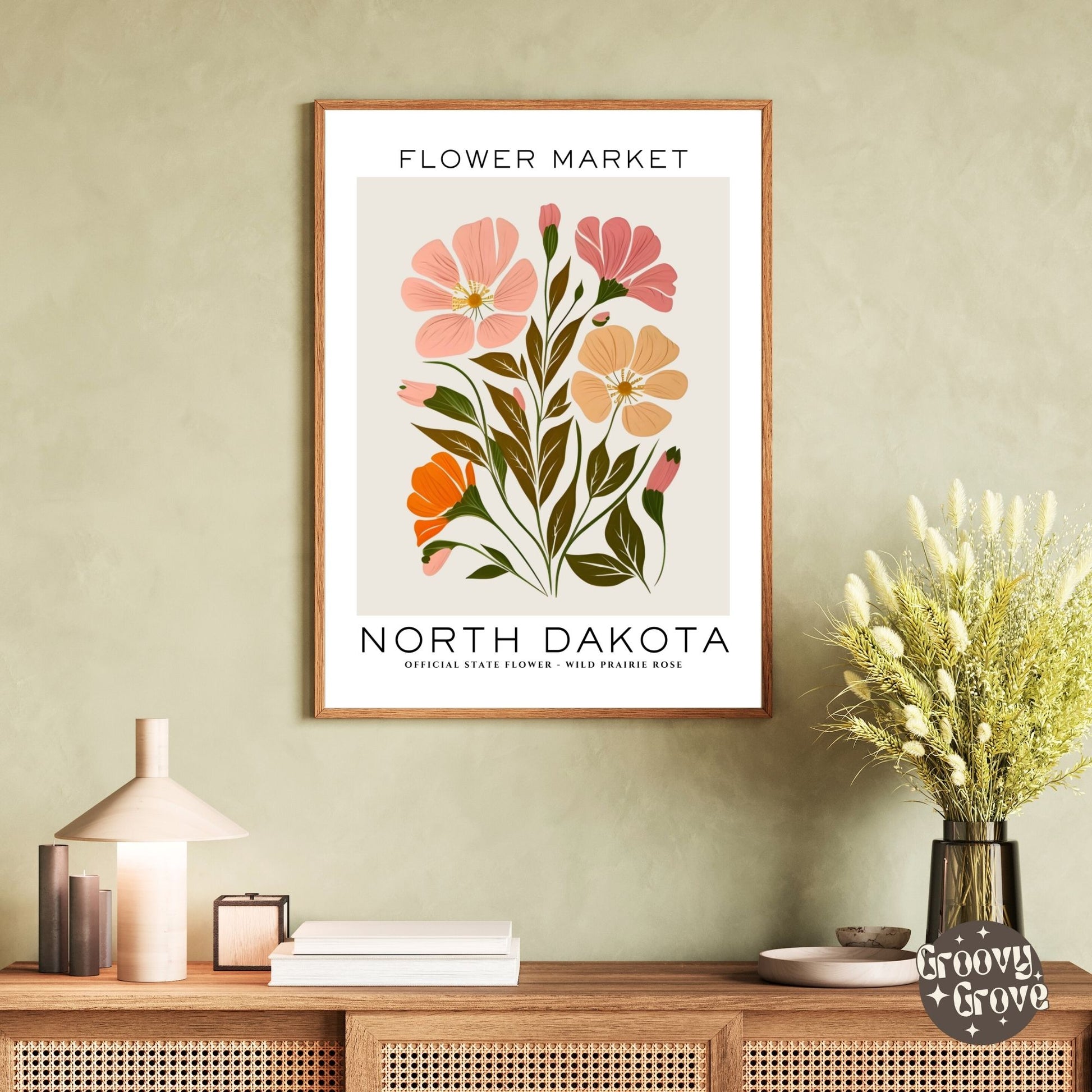 North Dakota Flower Market Poster - GroovyGrove