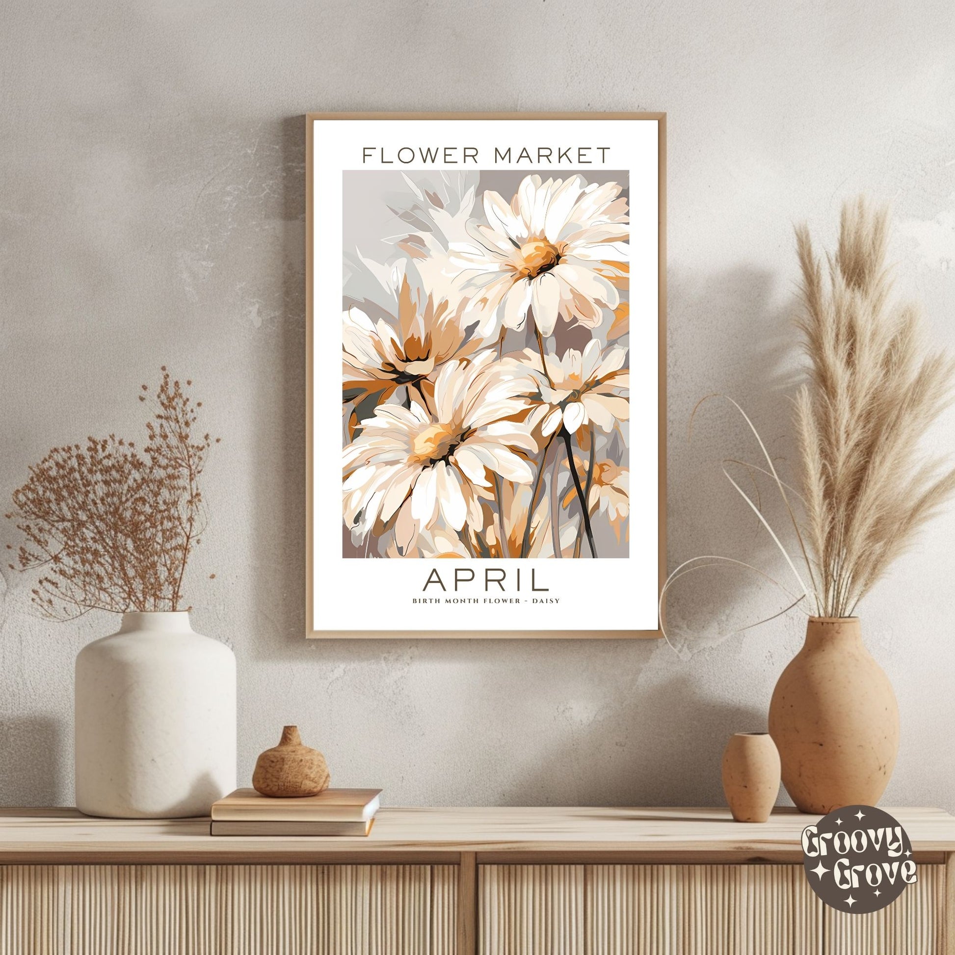 April Birthday Flower Market Poster - GroovyGrove