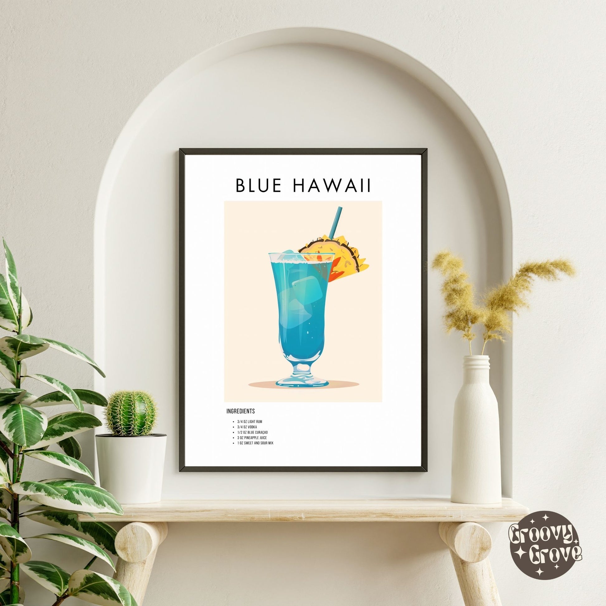 Blue Hawaii Retro Cocktail Poster - GroovyGrove