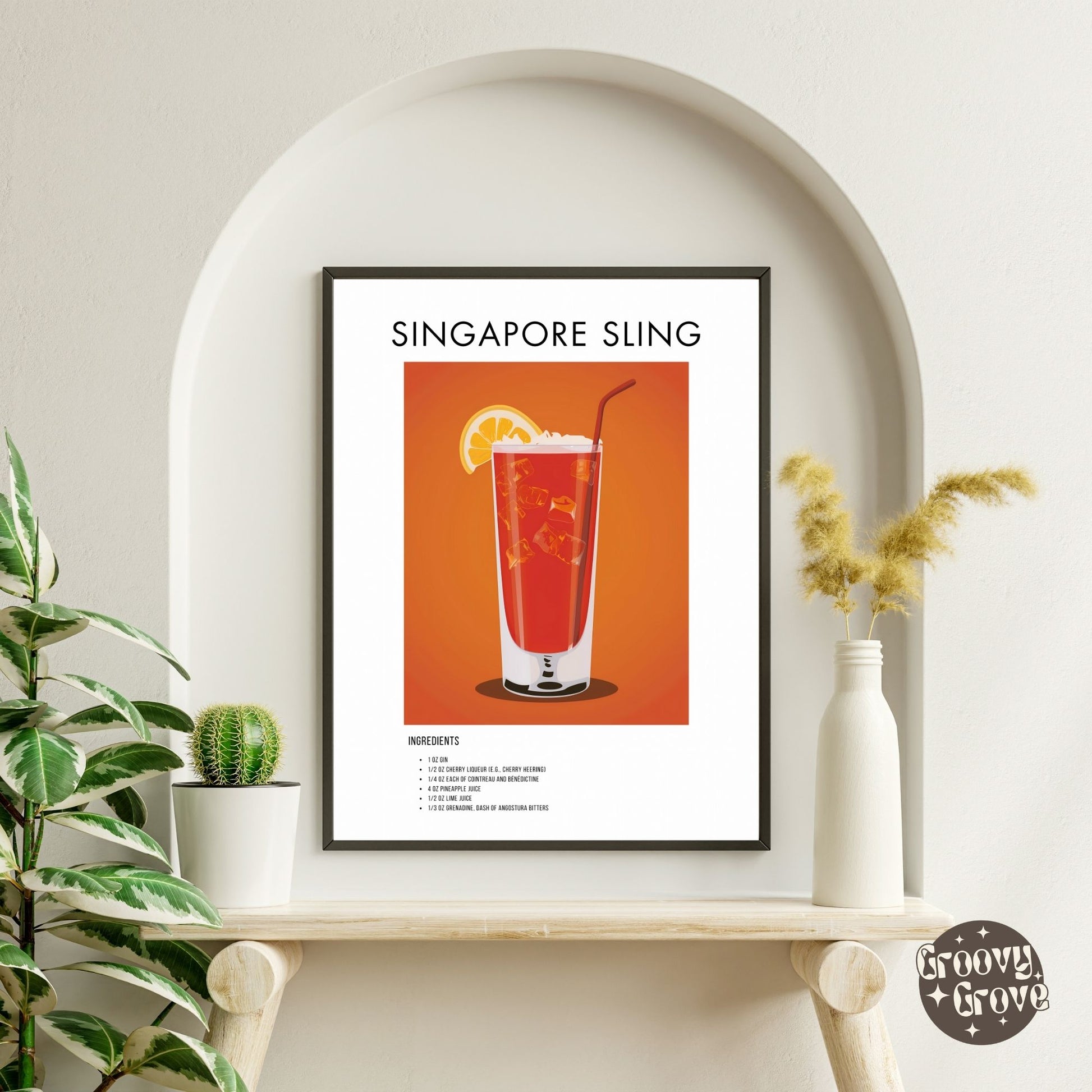 Singapore Sling Retro Cocktail Poster - GroovyGrove