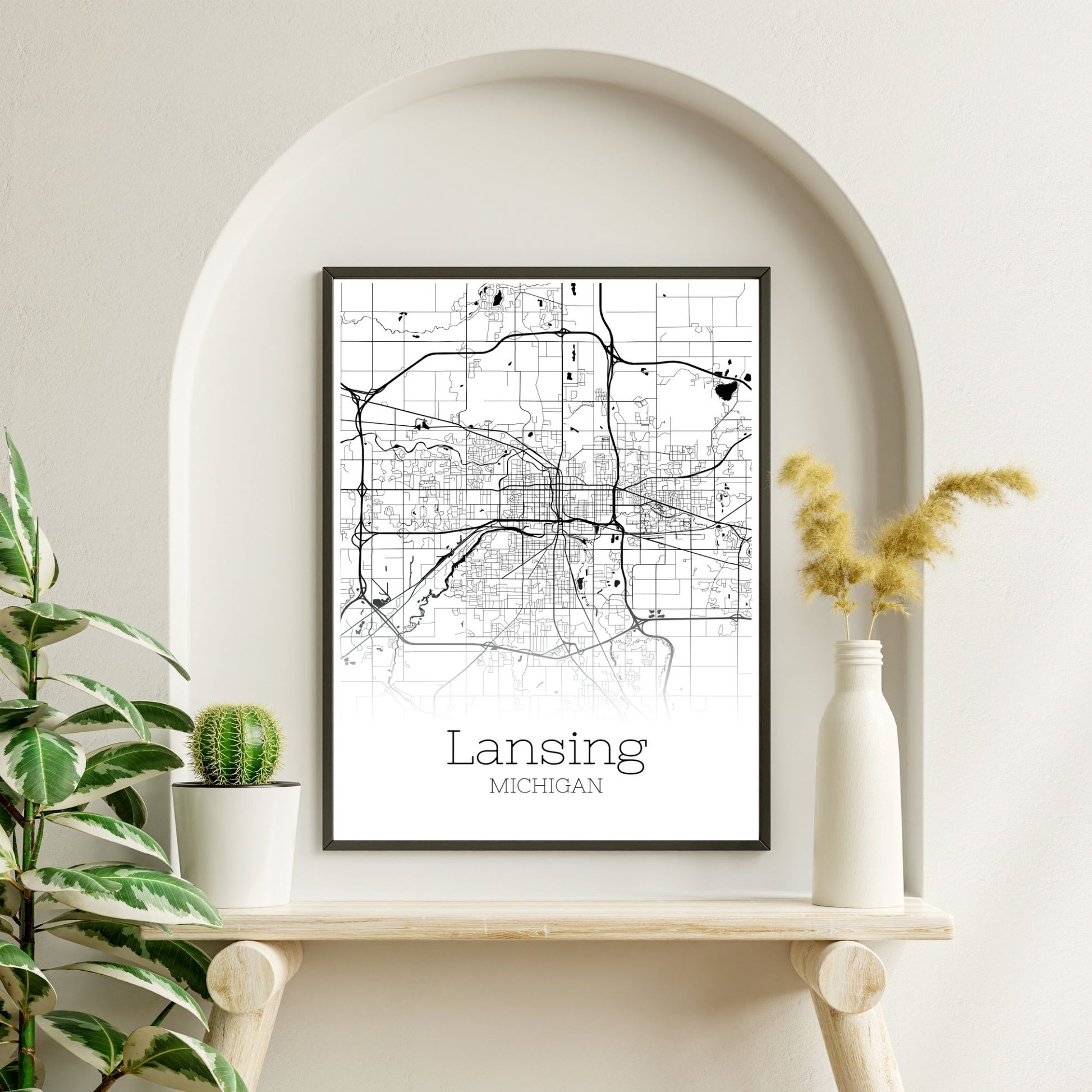 Lansing Michigan City Map Poster - GroovyGrove