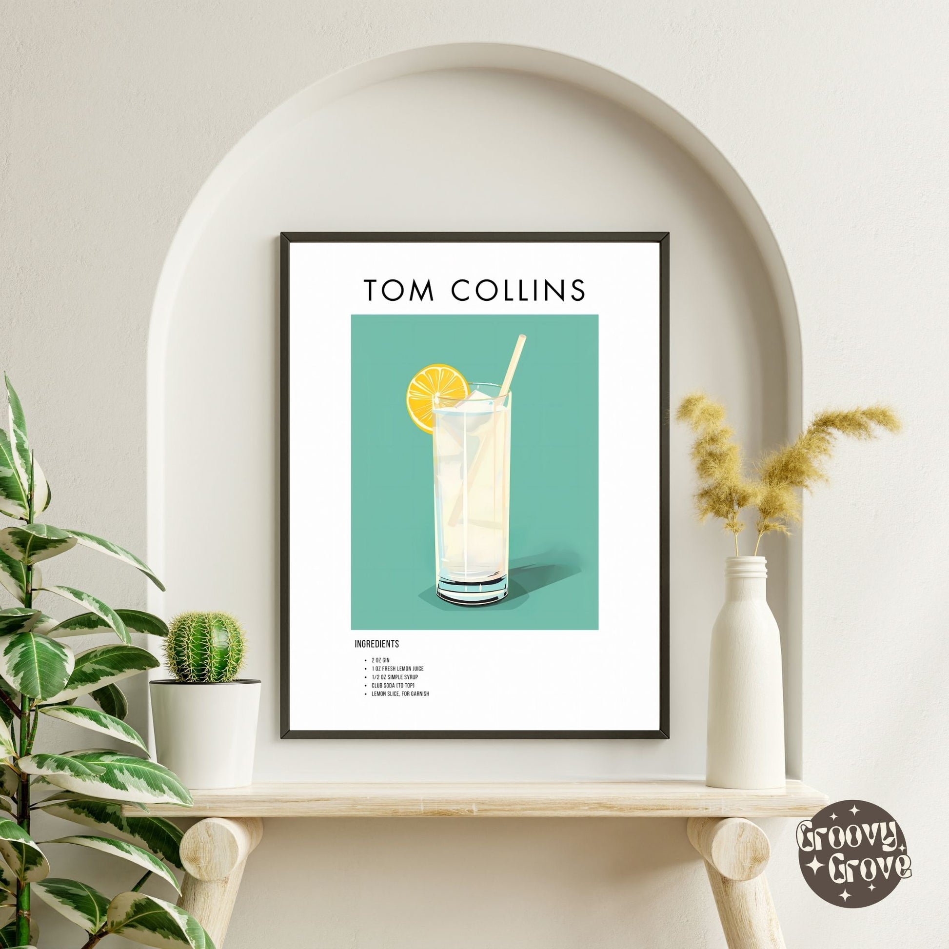 Tom Collins Retro Cocktail Poster - GroovyGrove