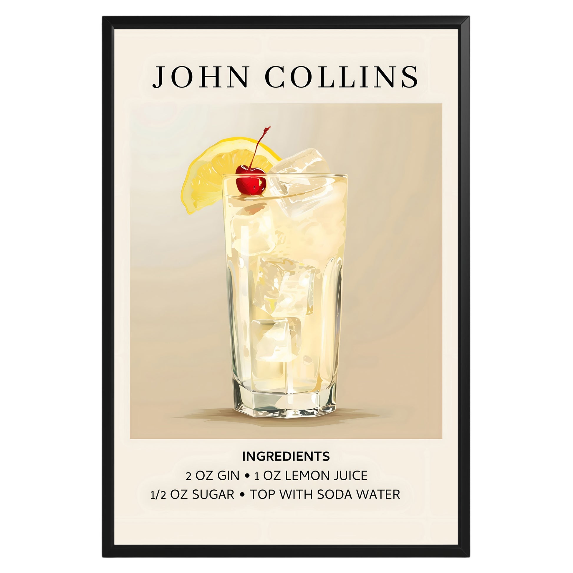 John Collins Vintage Cocktail Poster - GroovyGrove