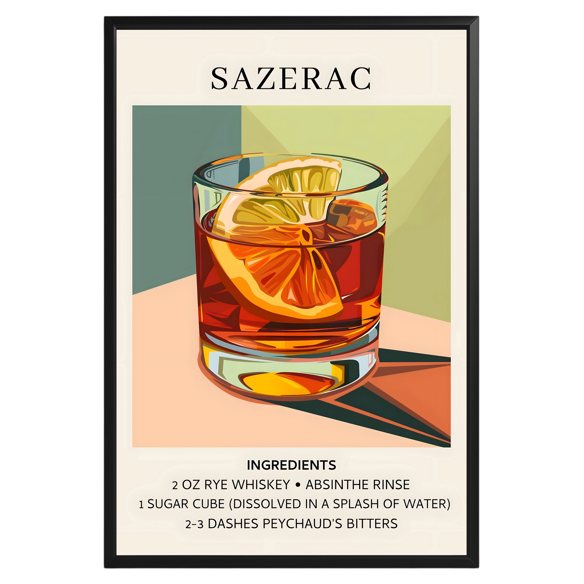 Sazerac Vintage Cocktail Poster - GroovyGrove