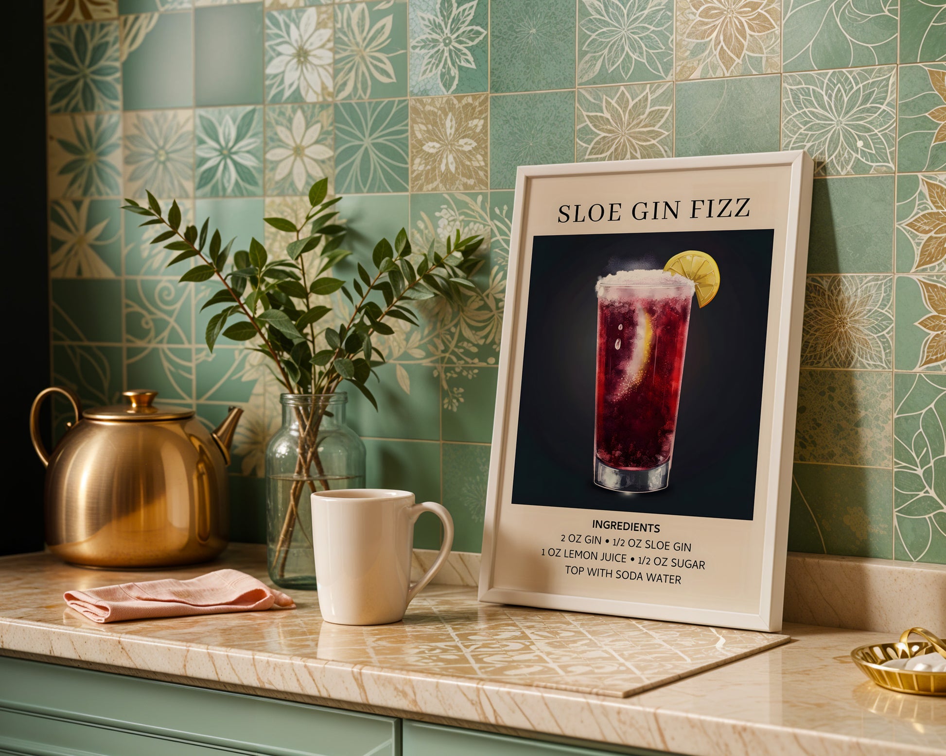 Sloe Gin Fizz Vintage Cocktail Poster - GroovyGrove