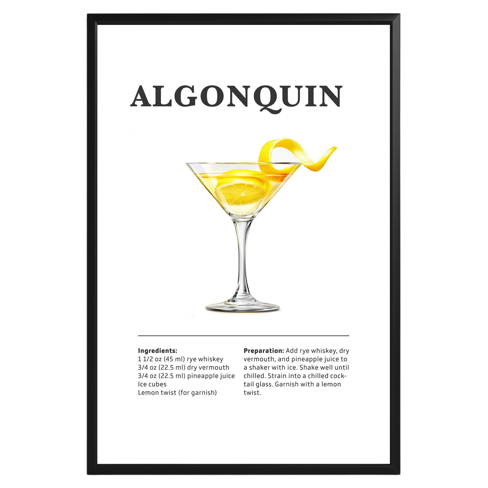 Algonquin Cocktail Recipe Poster - GroovyGrove