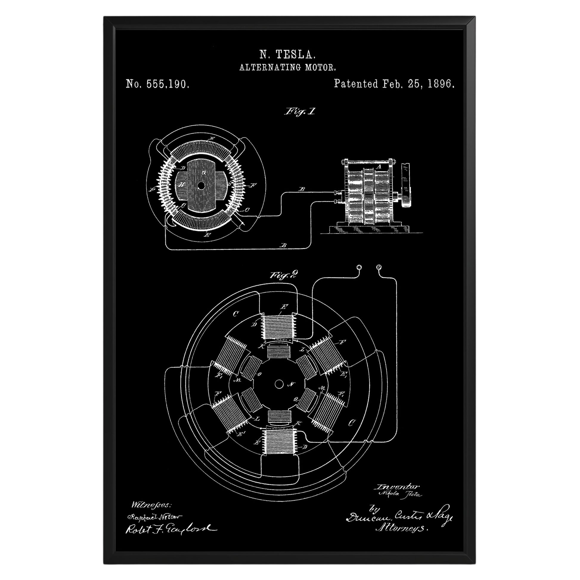 Alternating Motor Nikola Tesla 1896 Patent Poster - GroovyGrove