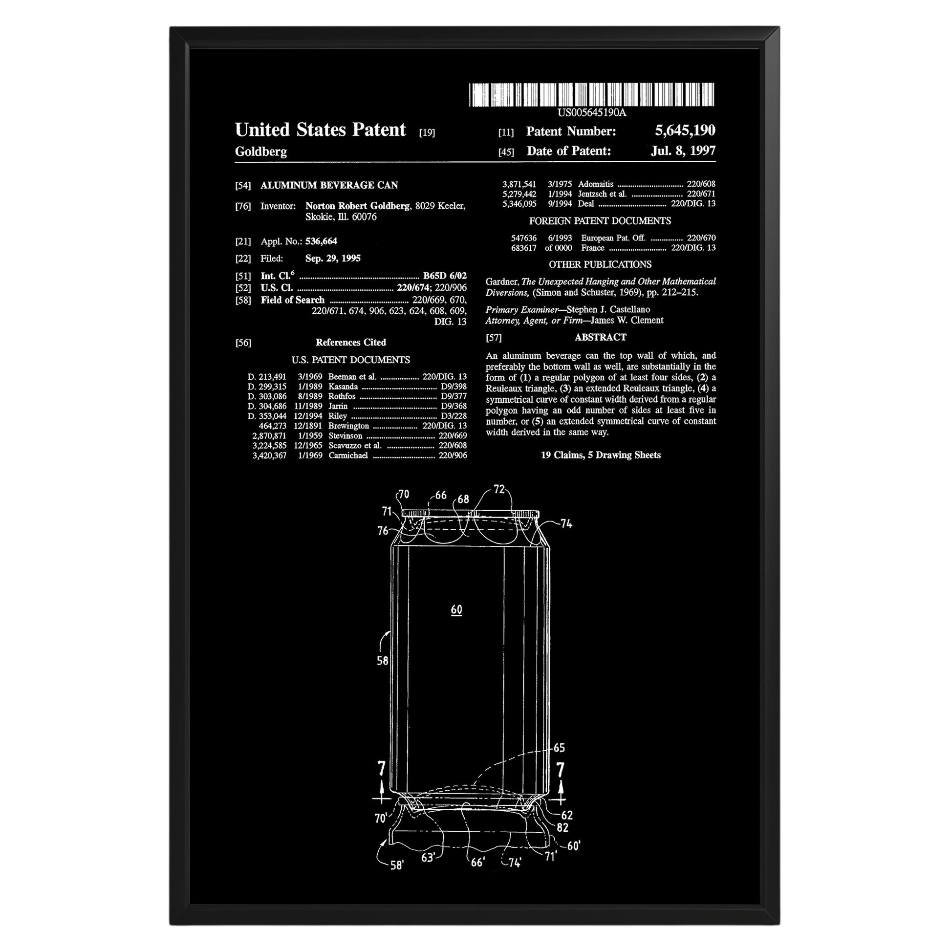 Aluminum Beverage Can 1997 Patent Poster - GroovyGrove