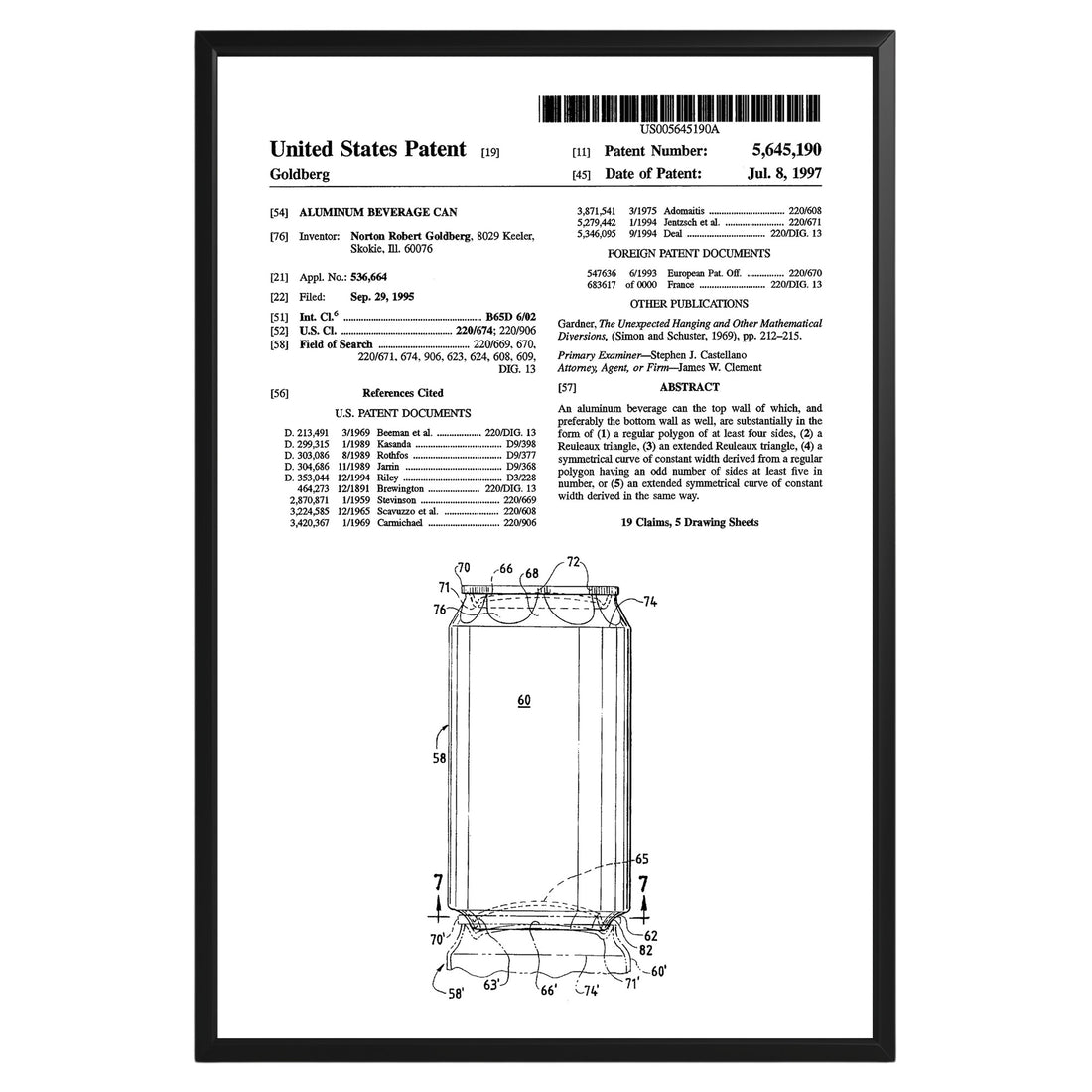 Aluminum Beverage Can 1997 Patent Poster - GroovyGrove