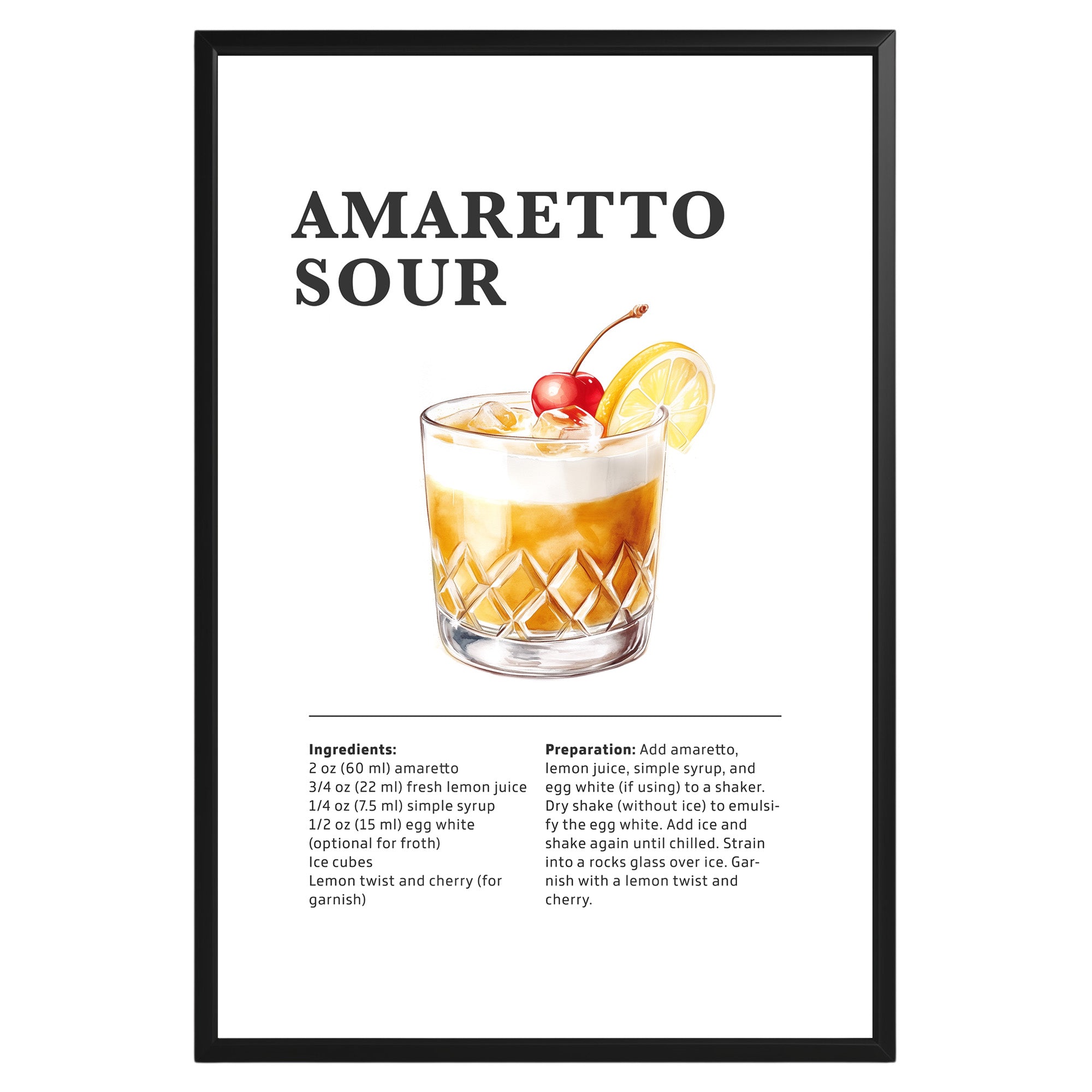 Amaretto Sour Cocktail Recipe Poster - GroovyGrove