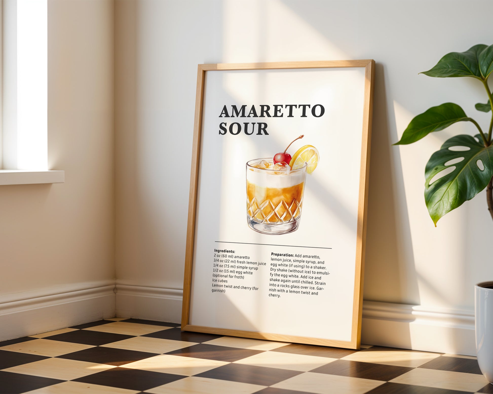 Amaretto Sour Cocktail Recipe Poster - GroovyGrove