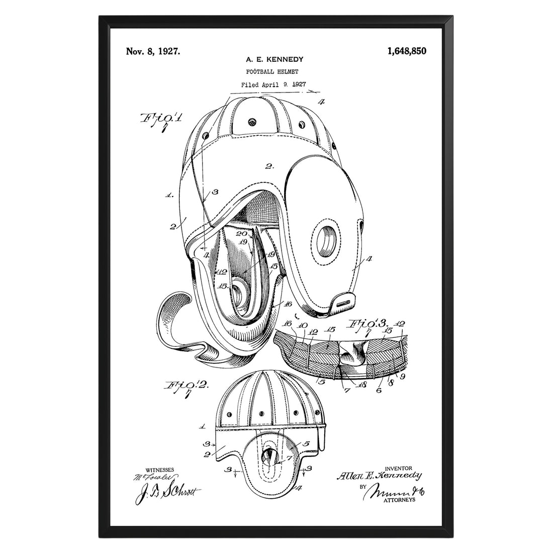 American Football Helmet 1927 Patent Poster - GroovyGrove